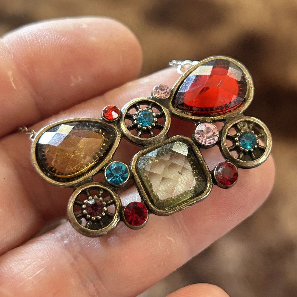 Handmade Handcrafted repurpose colorful pendant on chain necklace Size ONE SIZE - 5 Thumbnail