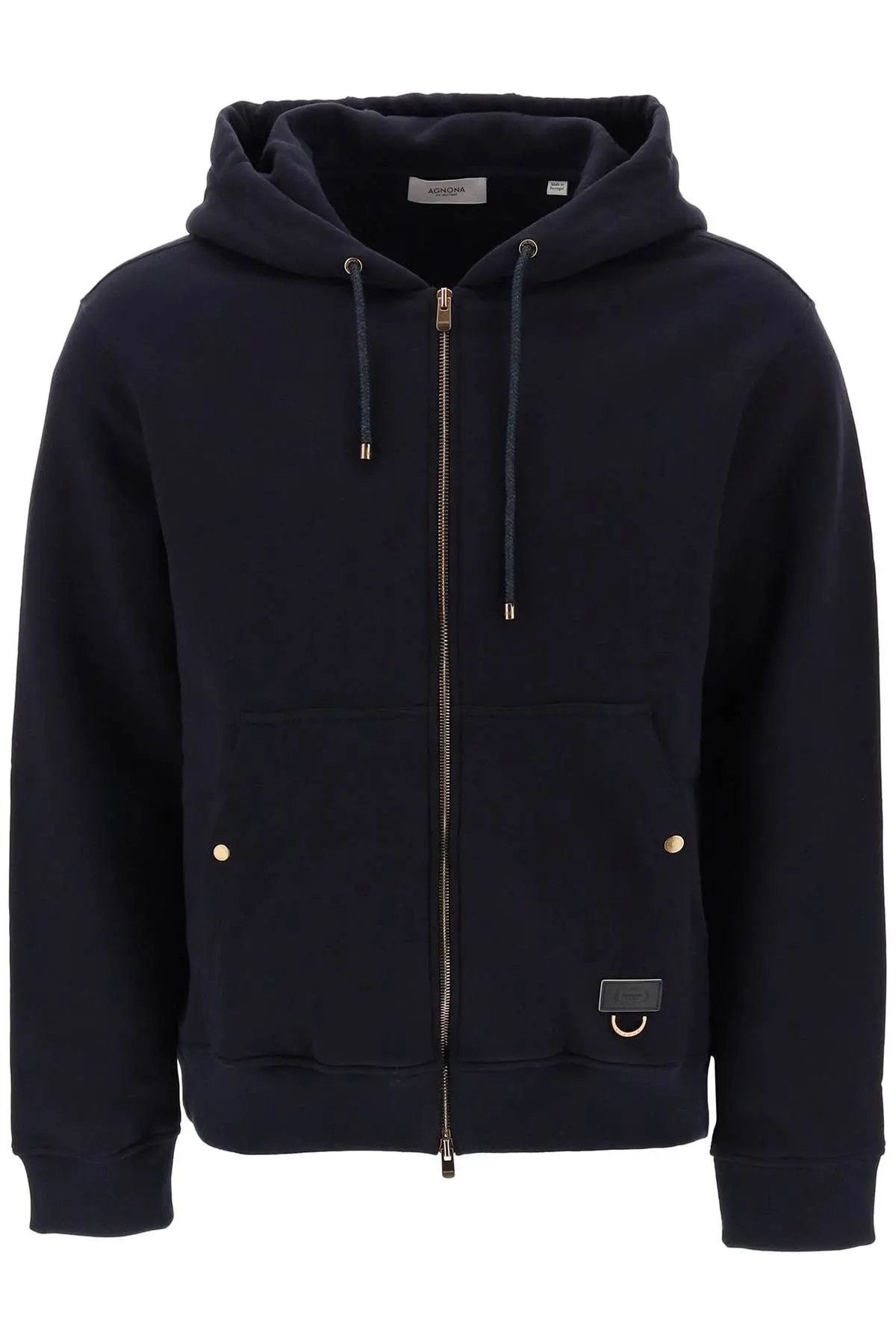 image of Agnona O1S22I1N0224 Cotton And Cashmere Hoodie In Blue, Men's (Size Medium)
