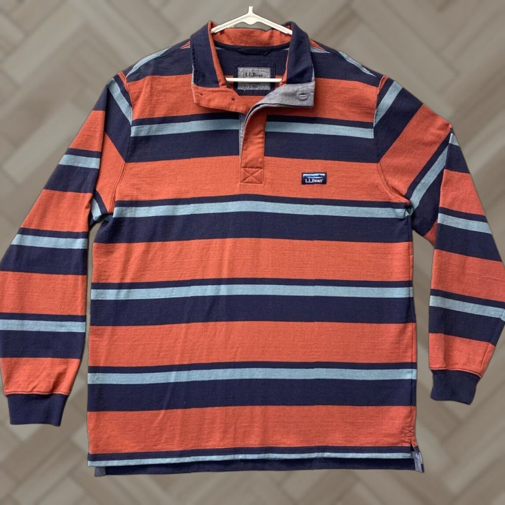 Vintage L.L. Bean Orange Blue Striped Pullover Rugby Sweater Mens Large Casual Regular Fit Size US L / EU 52-54 / 3 - 1 Thumbnail