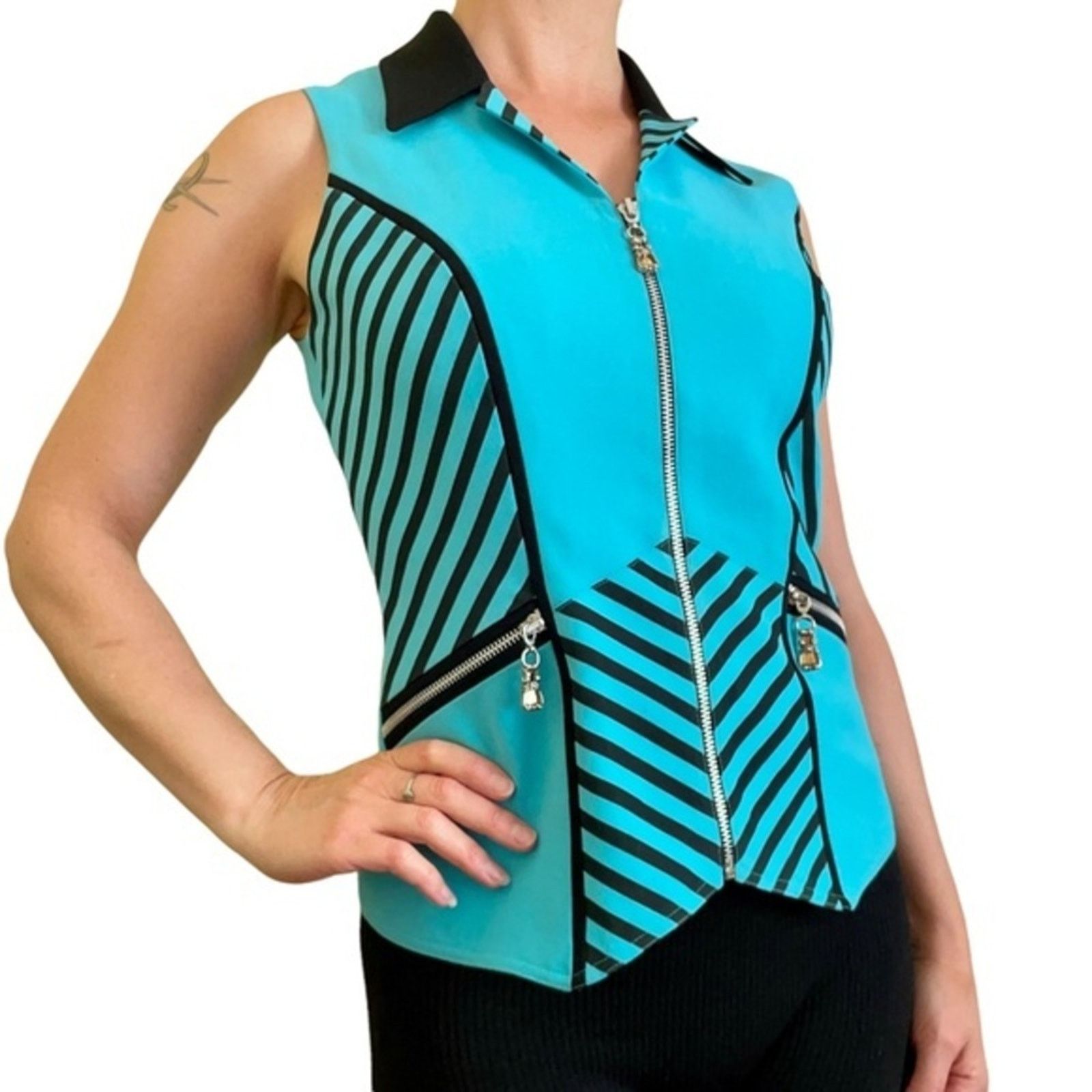 Vintage Alberto Makali Vintage Turquoise Striped Zipper Vest Top Size S / US 4 / IT 40 - 2 Thumbnail