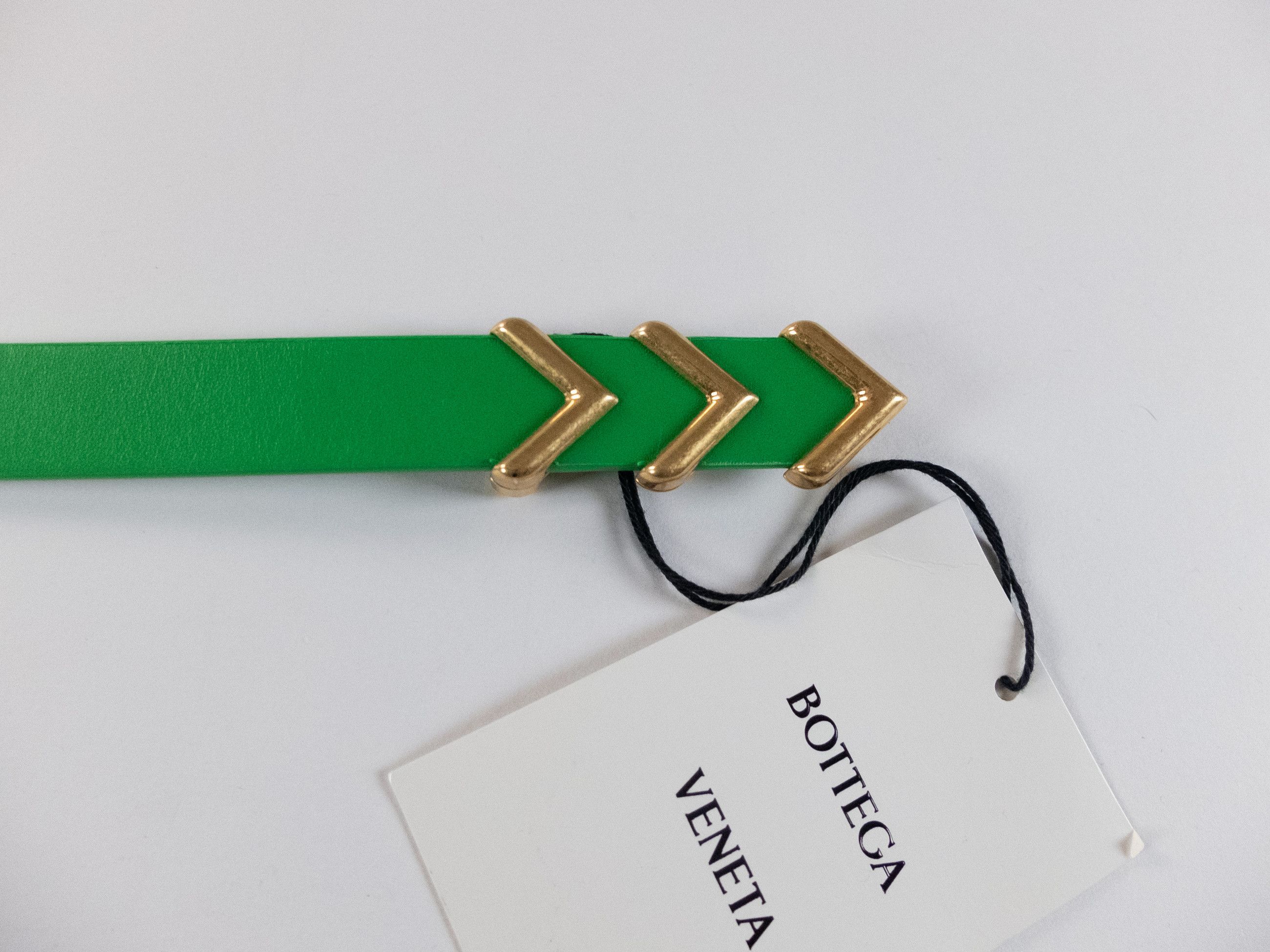 Bottega Veneta BOTTEGA VENETA green & gold chevron leather belt 95 Size 38 - 2 Thumbnail