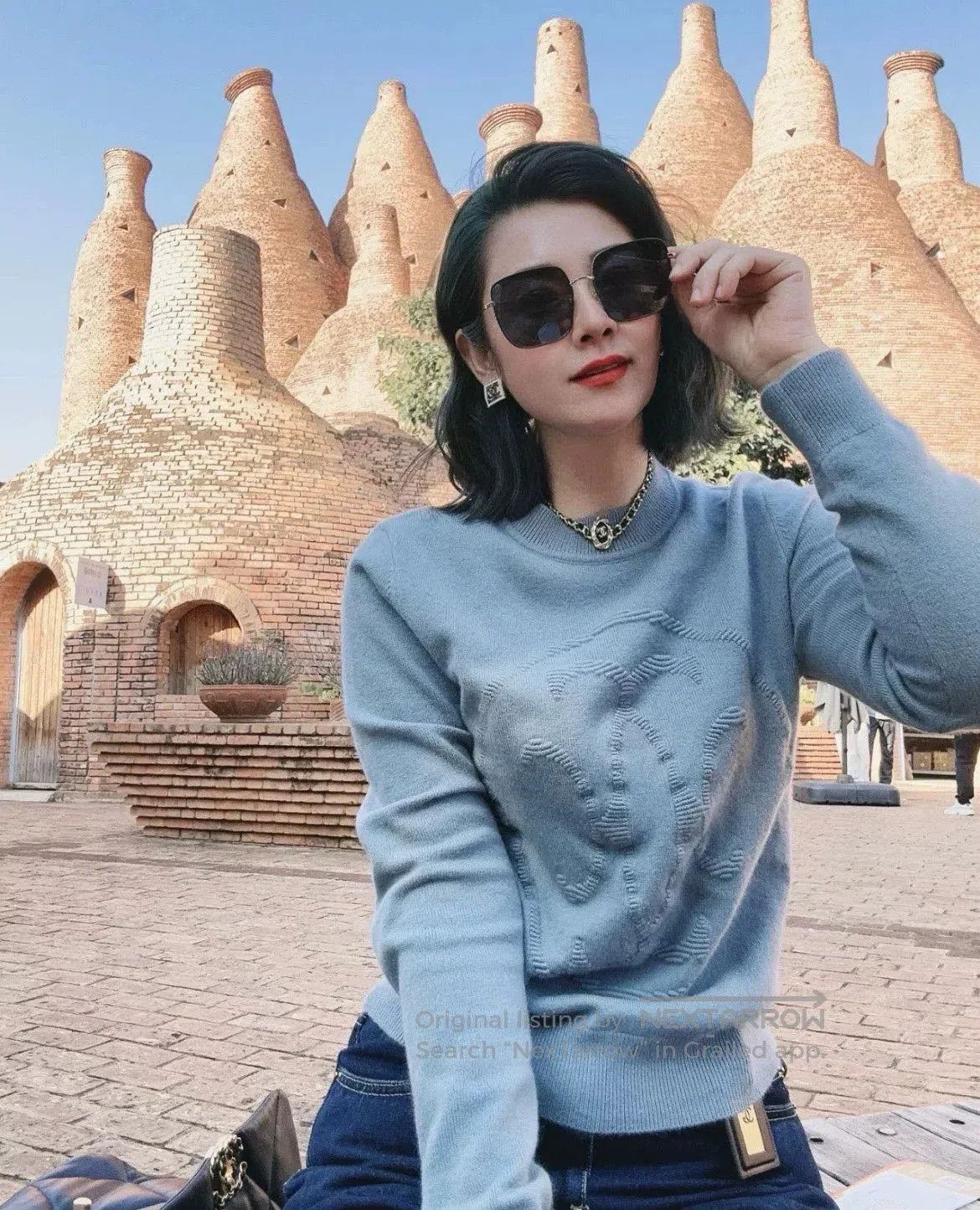 Hermes Blue Knit Sweater Size 38.