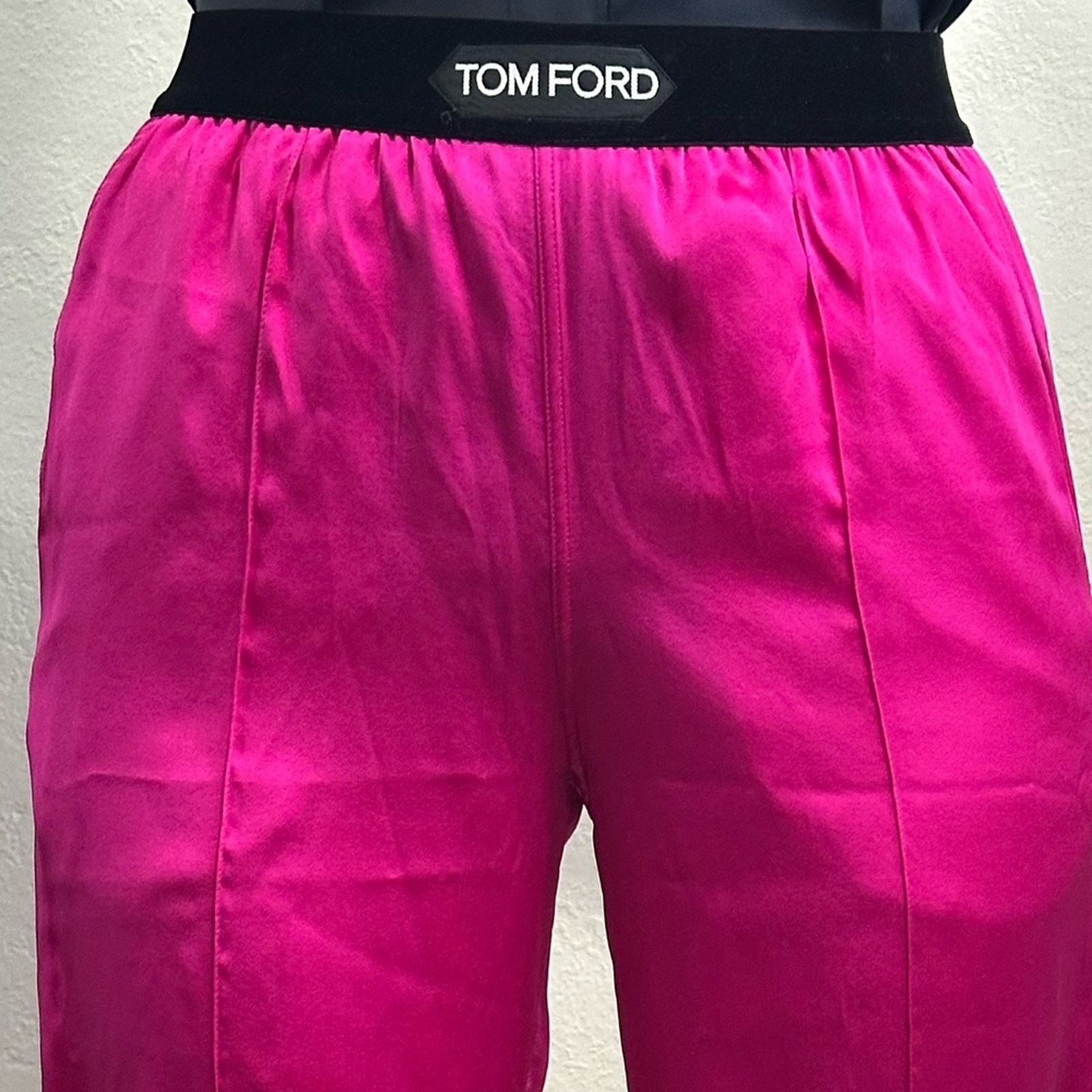 Tom Ford Hot Pink Silk Satin Logo Track Pants XS Barbie Pyjamas Auth Size 24" / US 00 / IT 34 - 3 Thumbnail