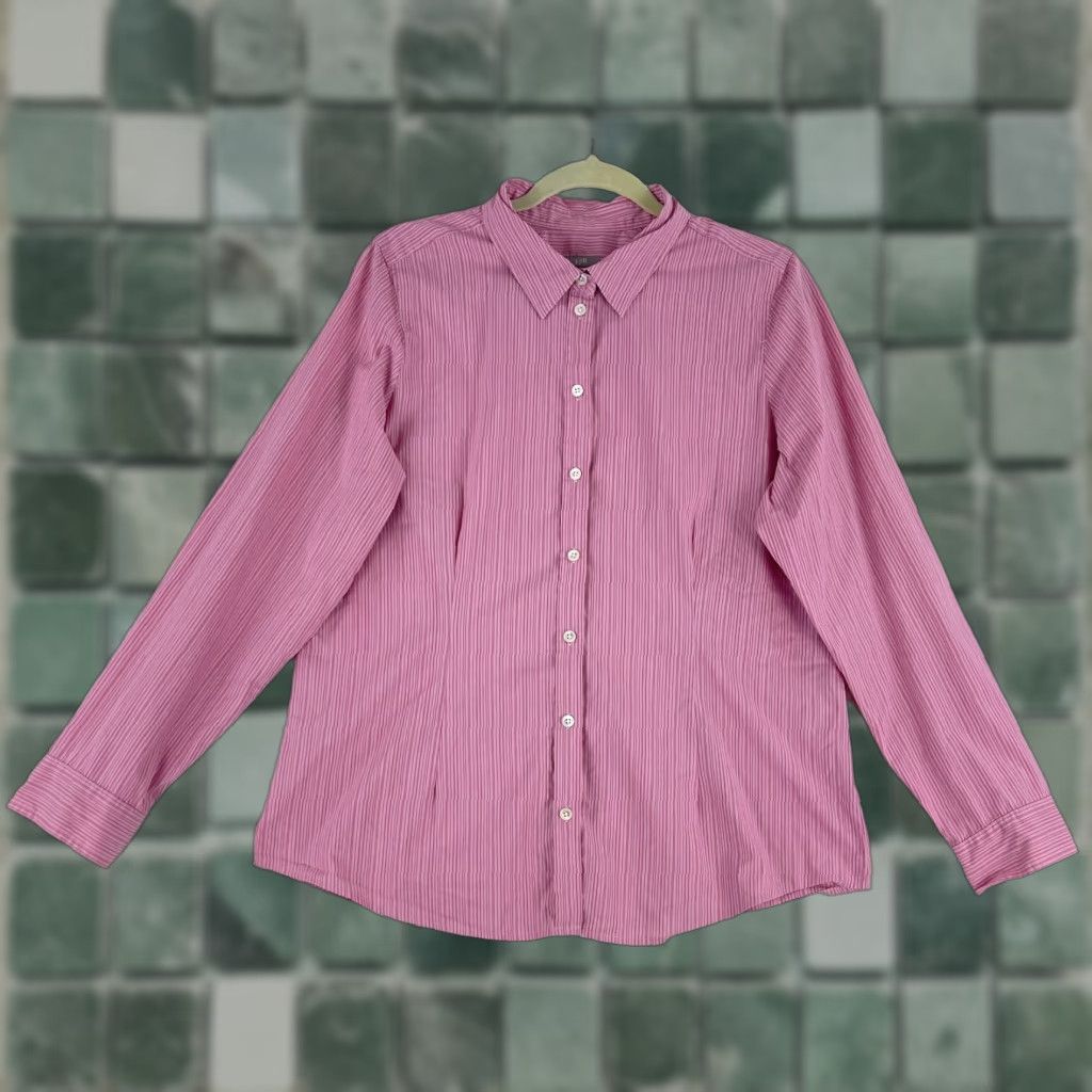 J. Jill J. Jill Shirt Womens Large Pink Stripe Button-Up Stretch Long Sleeve Casual Work Size L / US 10 / IT 46 - 1 Thumbnail