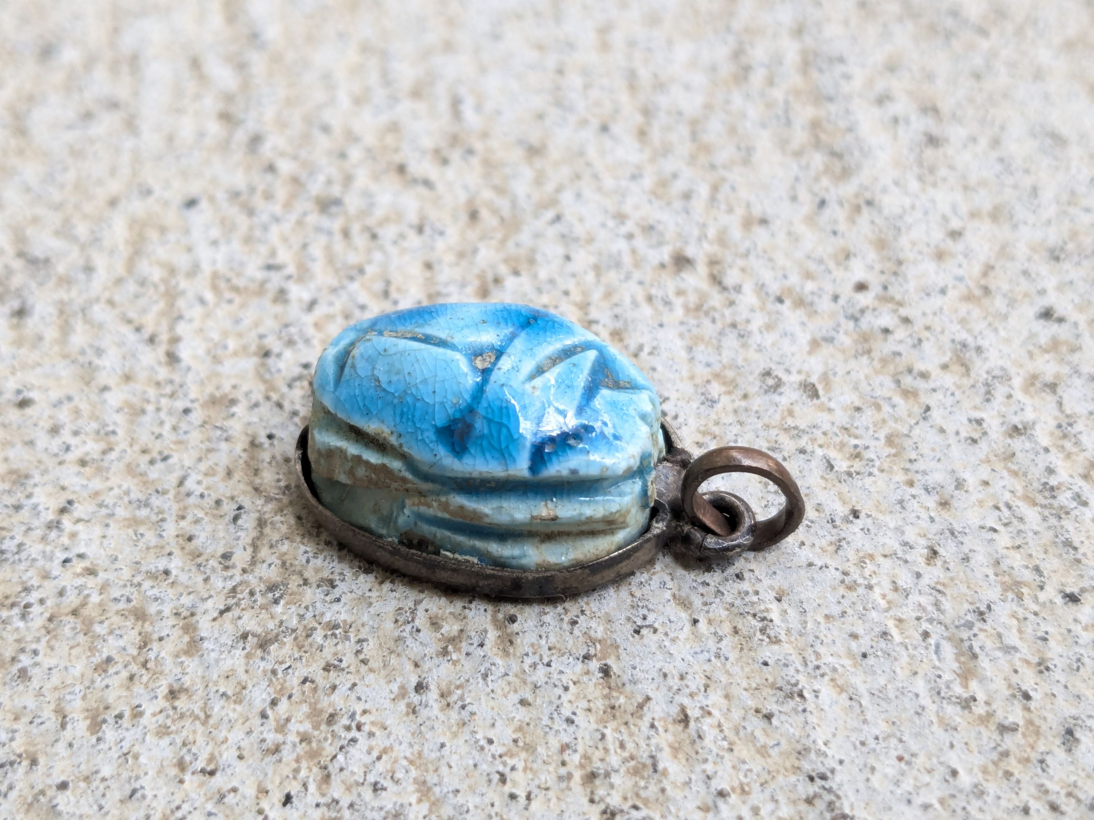 Jewelry × Vintage Scarab Pendant Blue Stone Egypt Kemet Oval Size ONE SIZE - 5 Thumbnail