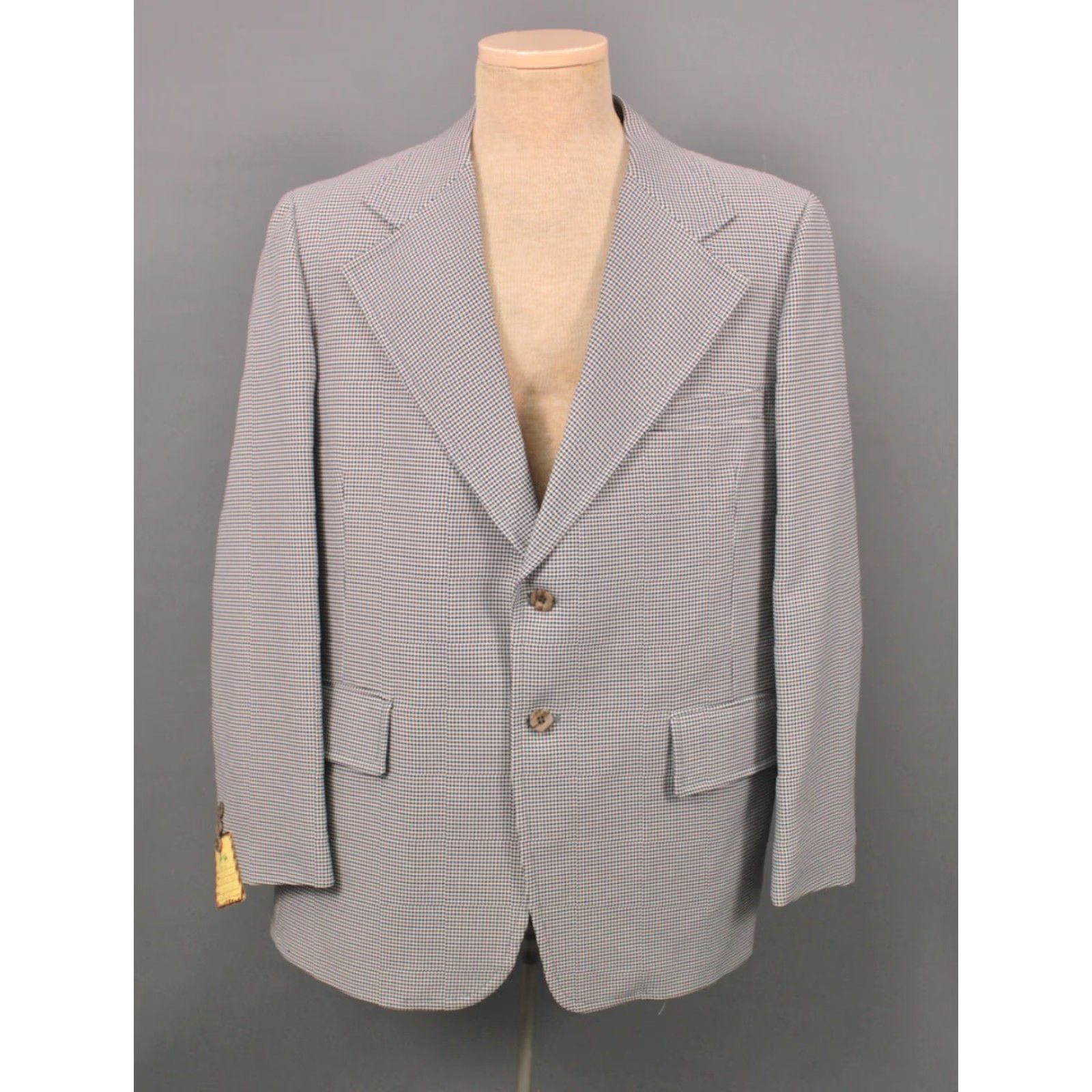 Vintage VINTAGE Men's VTG NOS 70s Blue Houndstooth 2 PC Leisure Suit Sz 44 R 1970s Disco Size 44R - 3 Thumbnail