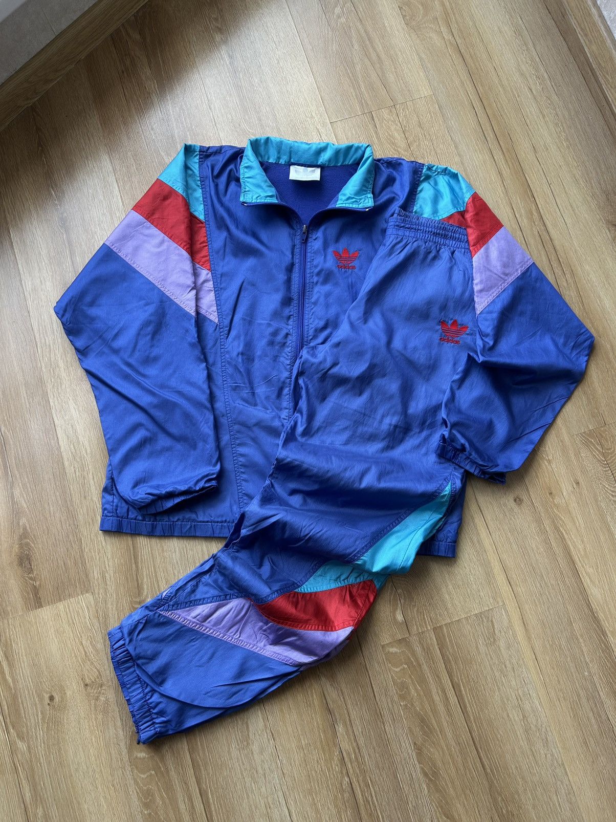 Adidas Vintage 80s Adidas Trefoil Y2K Retro Nylon Track Suit Size US L / EU 52-54 / 3 - 1 Thumbnail