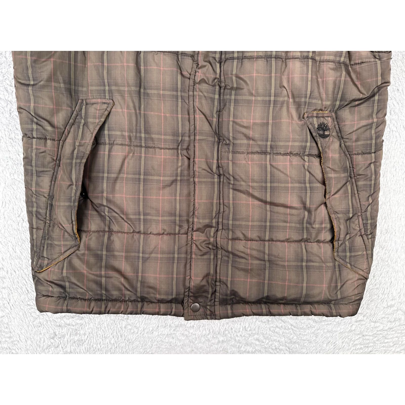 Timberland Timberland Vest Mens Medium Brown Plaid Quilted Puffer Zip Snap Pockets Logo Size US M / EU 48-50 / 2 - 7 Thumbnail