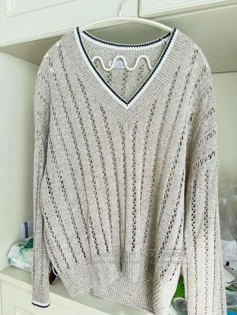 Brunello Cucinelli Brunello Cucinelli Hollow-out knitwear, off-white, exquisi Size M / US 6-8 / IT 42-44 - 1 Thumbnail