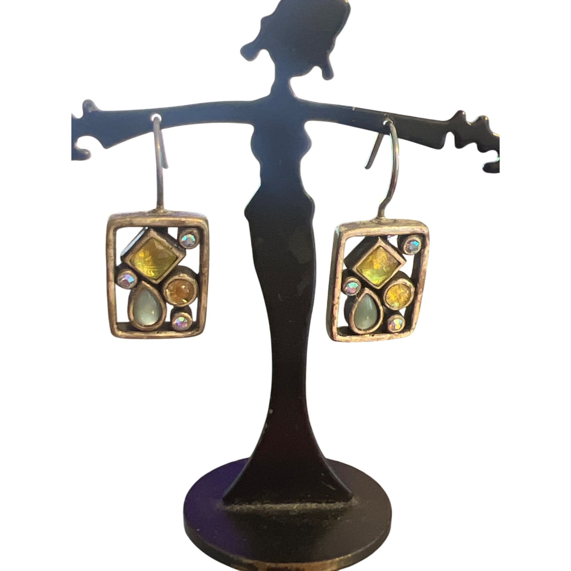 Other Vintage Silver Tone Dangle Earrings Rhinestones Aurora Borea Size ONE SIZE - 1 Thumbnail