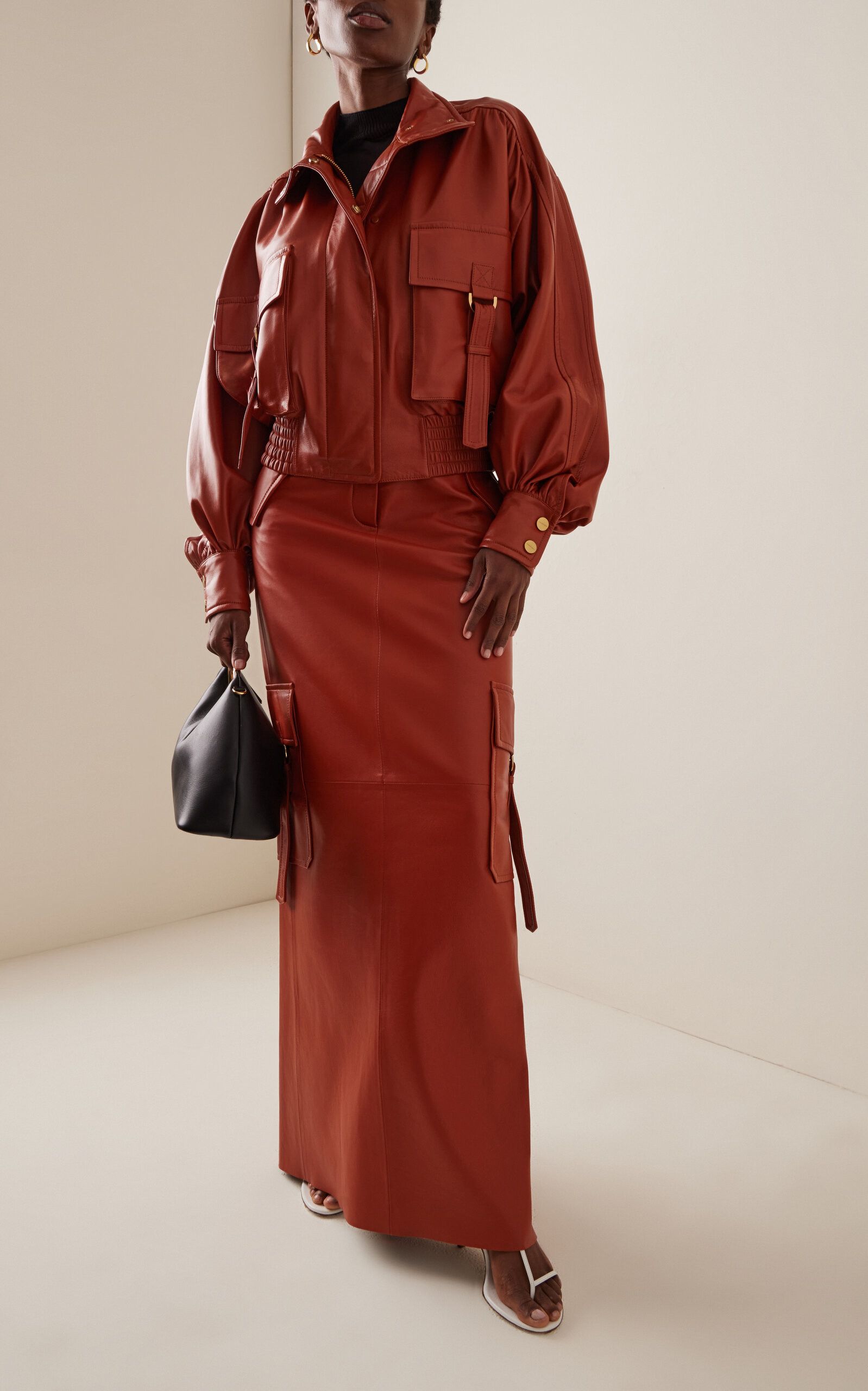 Zimmermann oc11z0725 Illustration Leather Cargo Maxi Skirt in Red Size 30" / US 8 / IT 44 - 2 Thumbnail