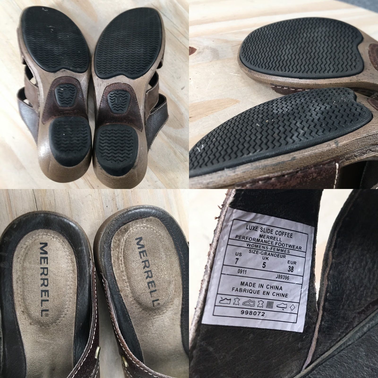 Merrell Merrell Sandals Womens 7 Luxe Slide Coffee Leather Open Toe Cone Heels Size US 7 / IT 37 - 9 Thumbnail