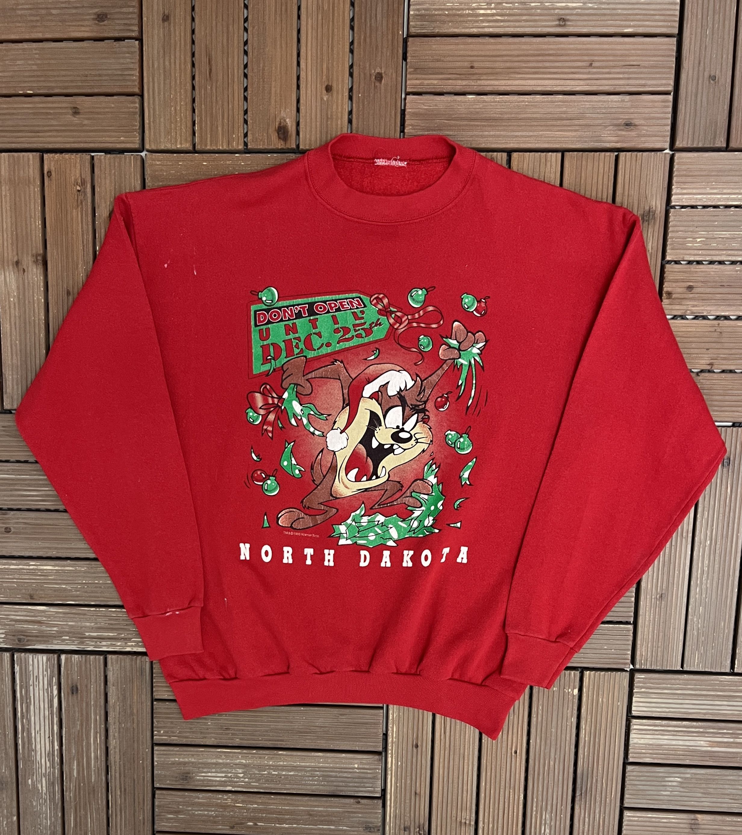 Vintage Taz Don't Open Until Christmas Vintage Red Crewneck Sweater Size US L / EU 52-54 / 3 - 1 Thumbnail