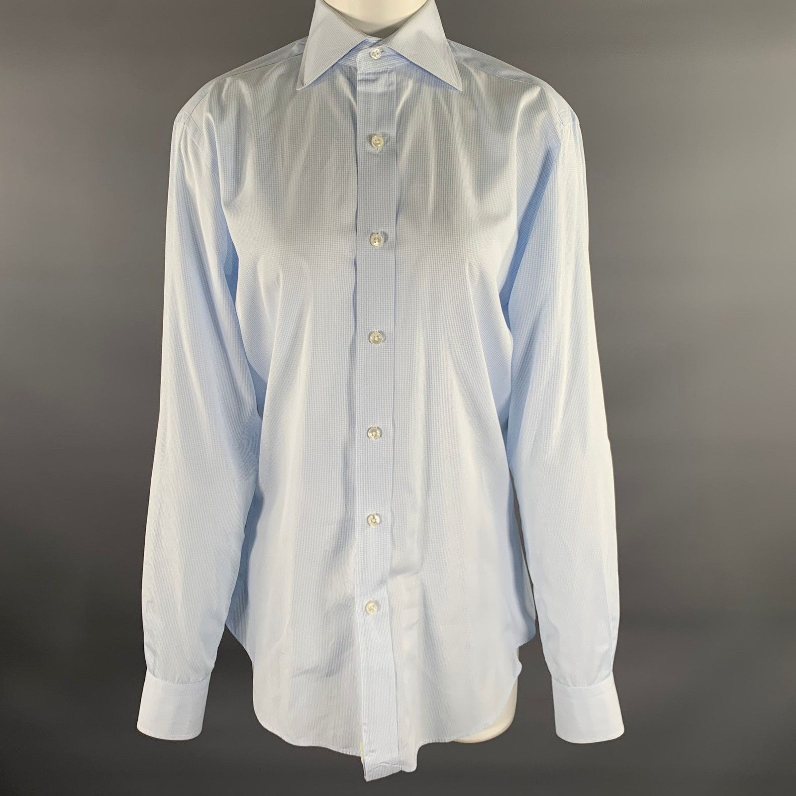 Hamilton Size S Blue Light Blue Plaid Cotton Spread Collar LS Shirt Size US S / EU 44-46 / 1 - 1 Thumbnail