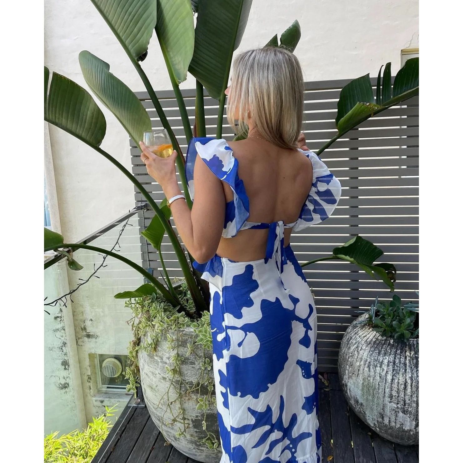 SIR. Sir The Label Vivi Frill Maxi Dress blue white size US 2 XS Size XS / US 0-2 / IT 36-38 - 4 Thumbnail