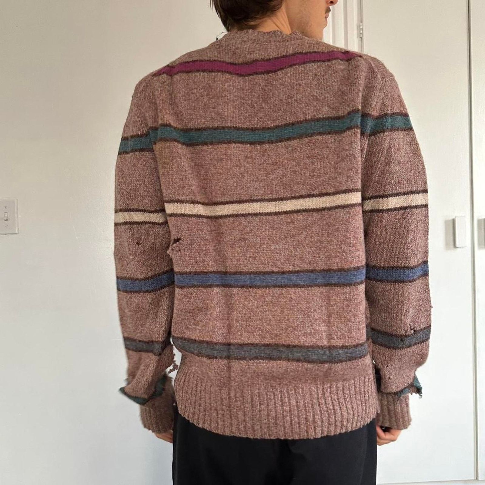 Vintage Perfect Vintage 80s Thrashed Grunge Striped Wool Sweater Size US XL / EU 56 / 4 - 3 Thumbnail