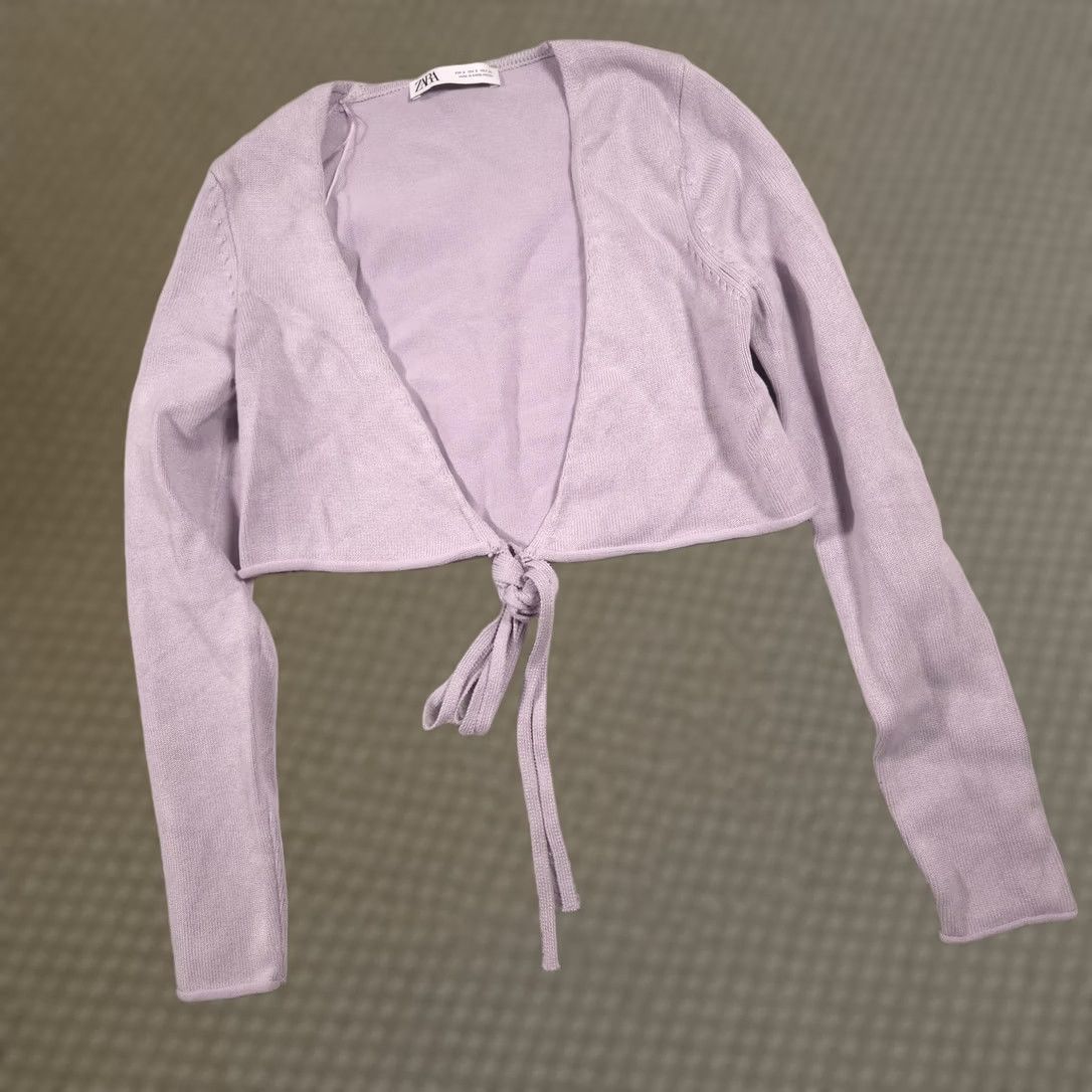 Zara VINTAGE Zara Cardigan Sweater Womens Small Purple Tie Front Cropped Lightweight Top Size S / US 4 / IT 40 - 1 Thumbnail