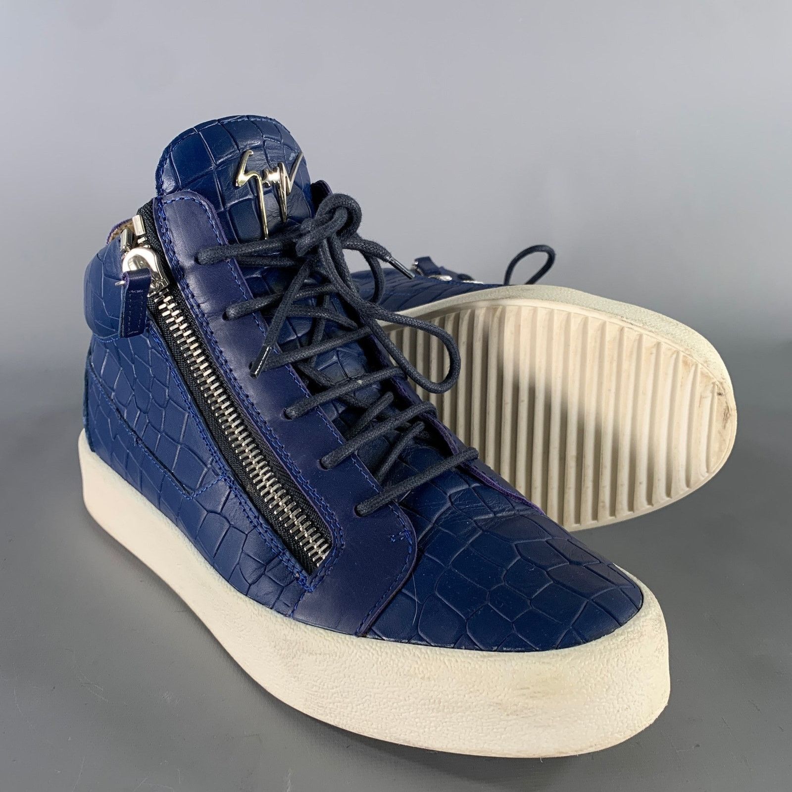 Giuseppe Zanotti GIUSEPPE ZANOTTI 9.5 Blue White Embossed Leather HT Sneakers Size US 9.5 / EU 42-43 - 5 Thumbnail