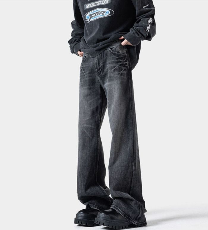 Japanese Brand Men's distressed wide-leg washed lightning pattern jeans Size US 32 / EU 48 - 2 Thumbnail