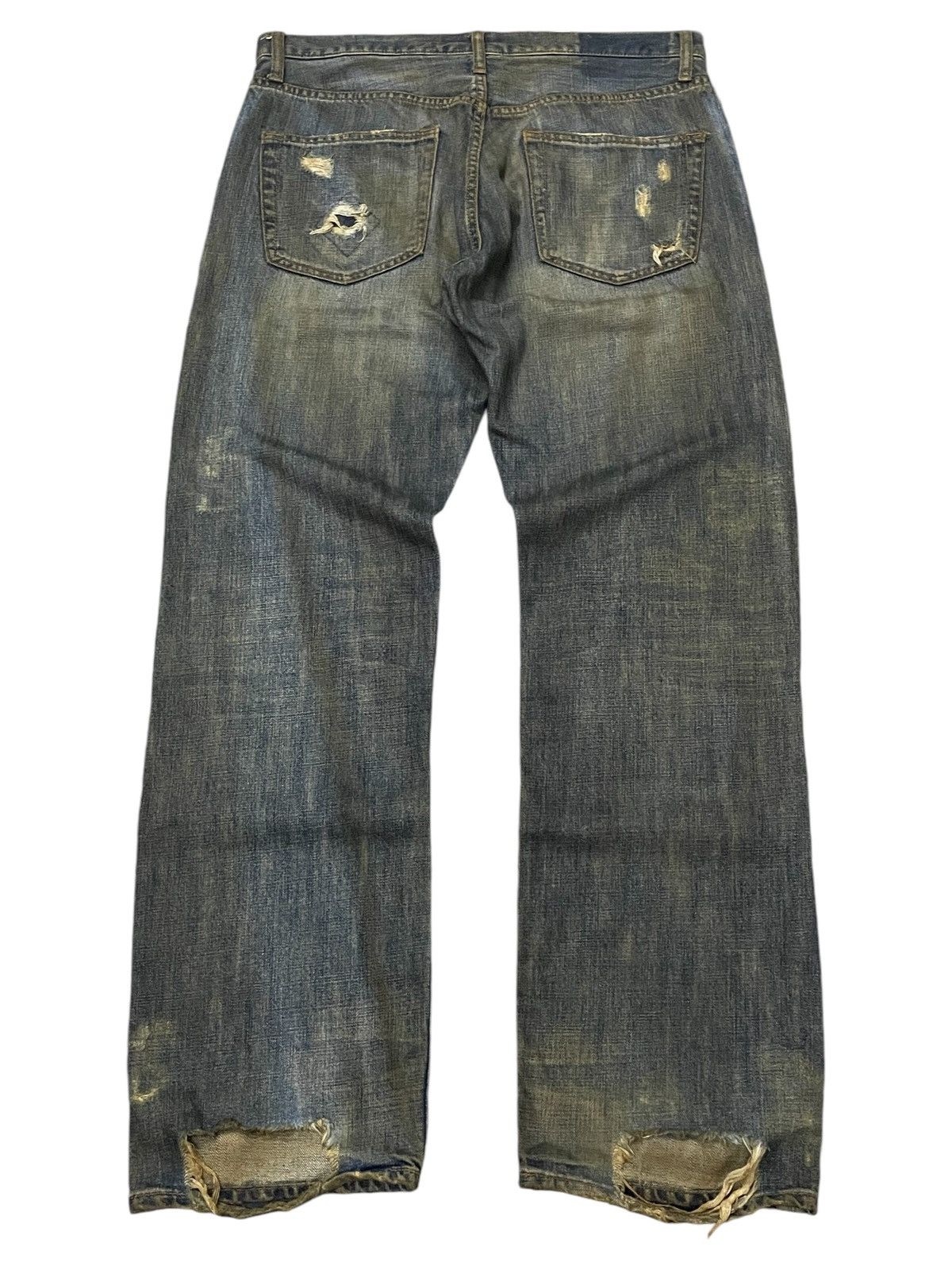 20471120 × 5351 POUR LES HOMMES × Hysteric Glamour Boro 🇯🇵 Brand Heavy Stitched Repaired Distressed Mud Jeans Size US 34 / EU 50 - 2 Thumbnail