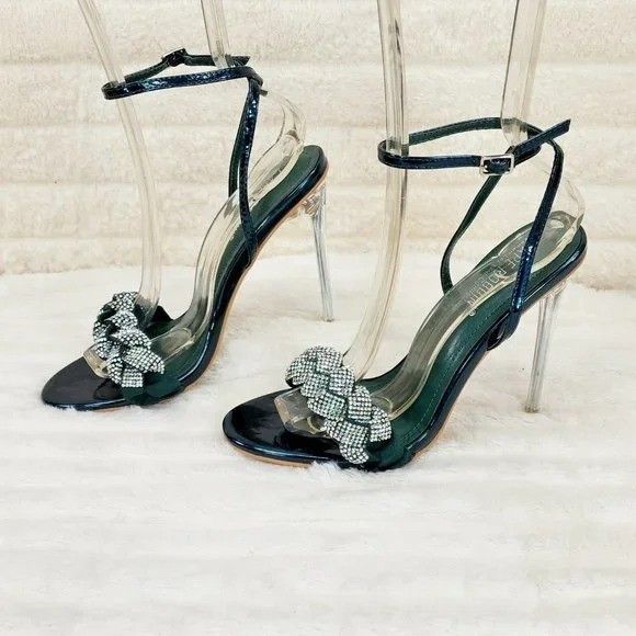 Eva Teal Metallic Braided Rhinestone Stiletto Heel Wrap Stra