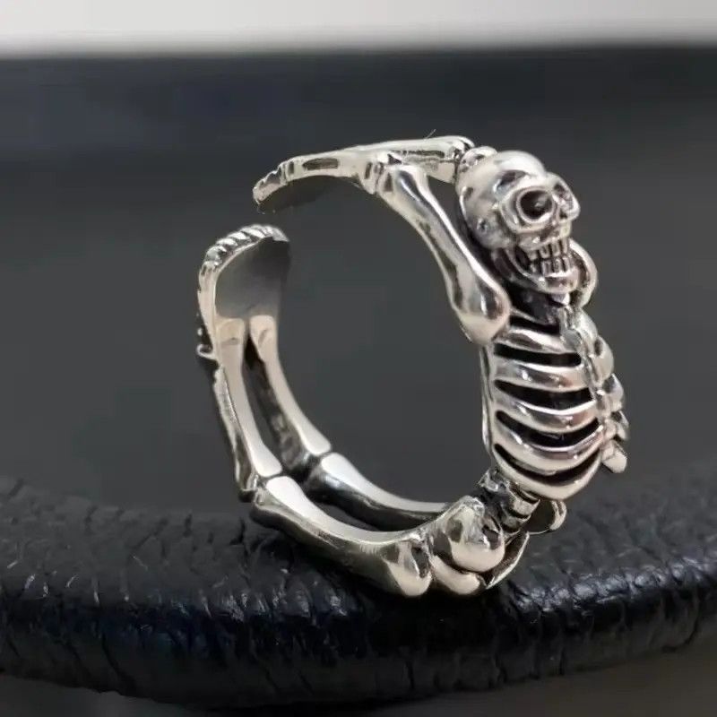 Jewelry Punk Adjustable Skull Ring Size ONE SIZE - 1 Thumbnail