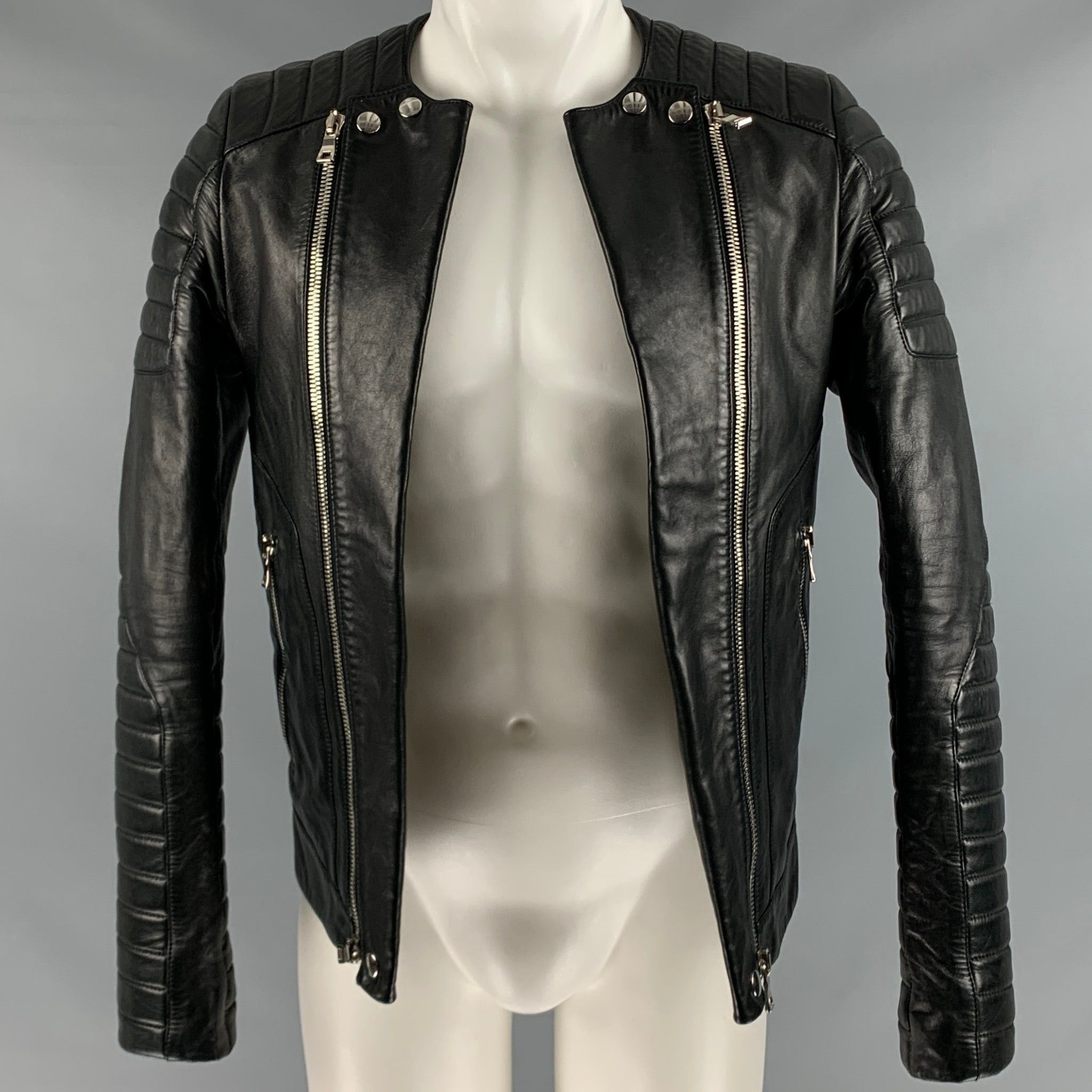 Image of Balmain Black Leather Motorcycle Jacket, Men's (Size Small)