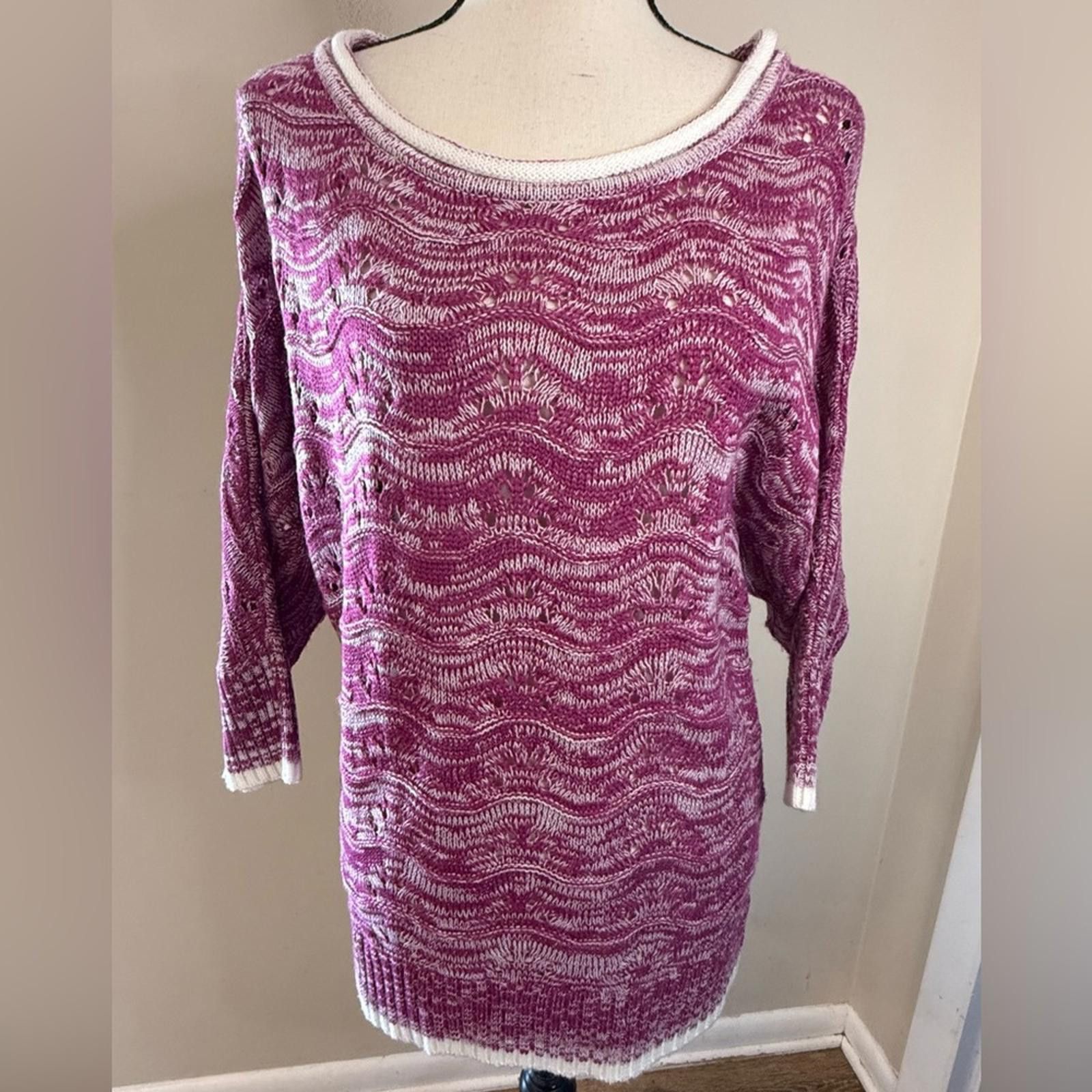 Other Jessica Simpson soft knit sweater pink white crop sleeve LG Size L / US 10 / IT 46 - 1 Thumbnail