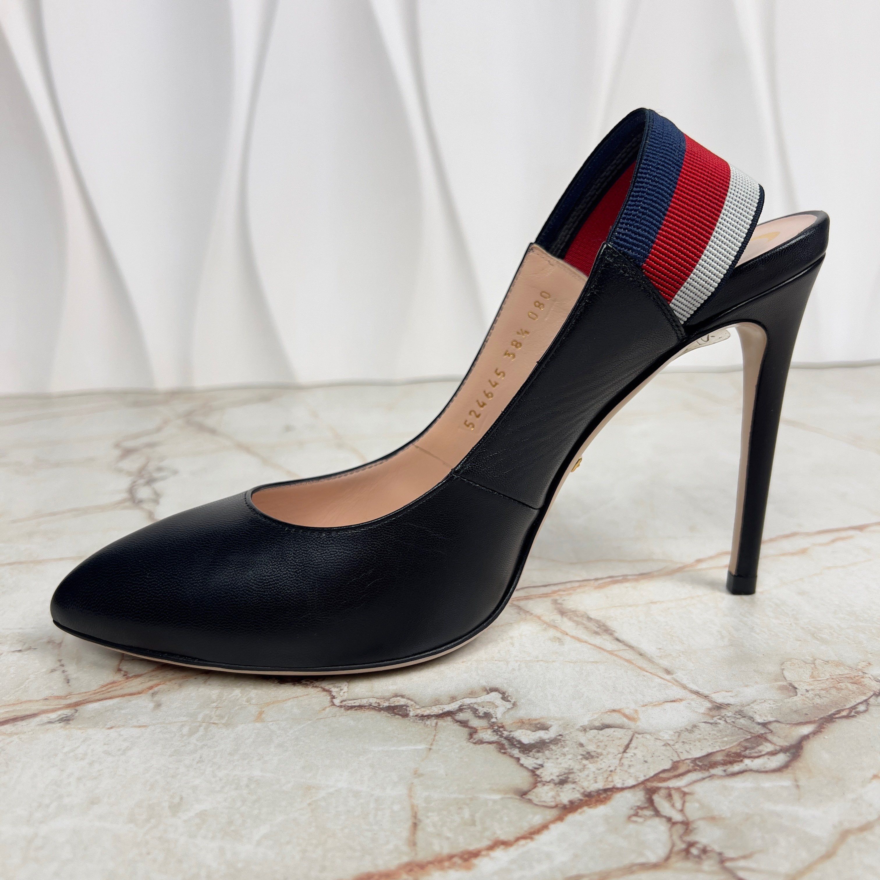 Gucci Sylvie Malaga Web Stripe Pumps High Heels Leather Size US 8.5 / IT 38.5 - 7 Thumbnail