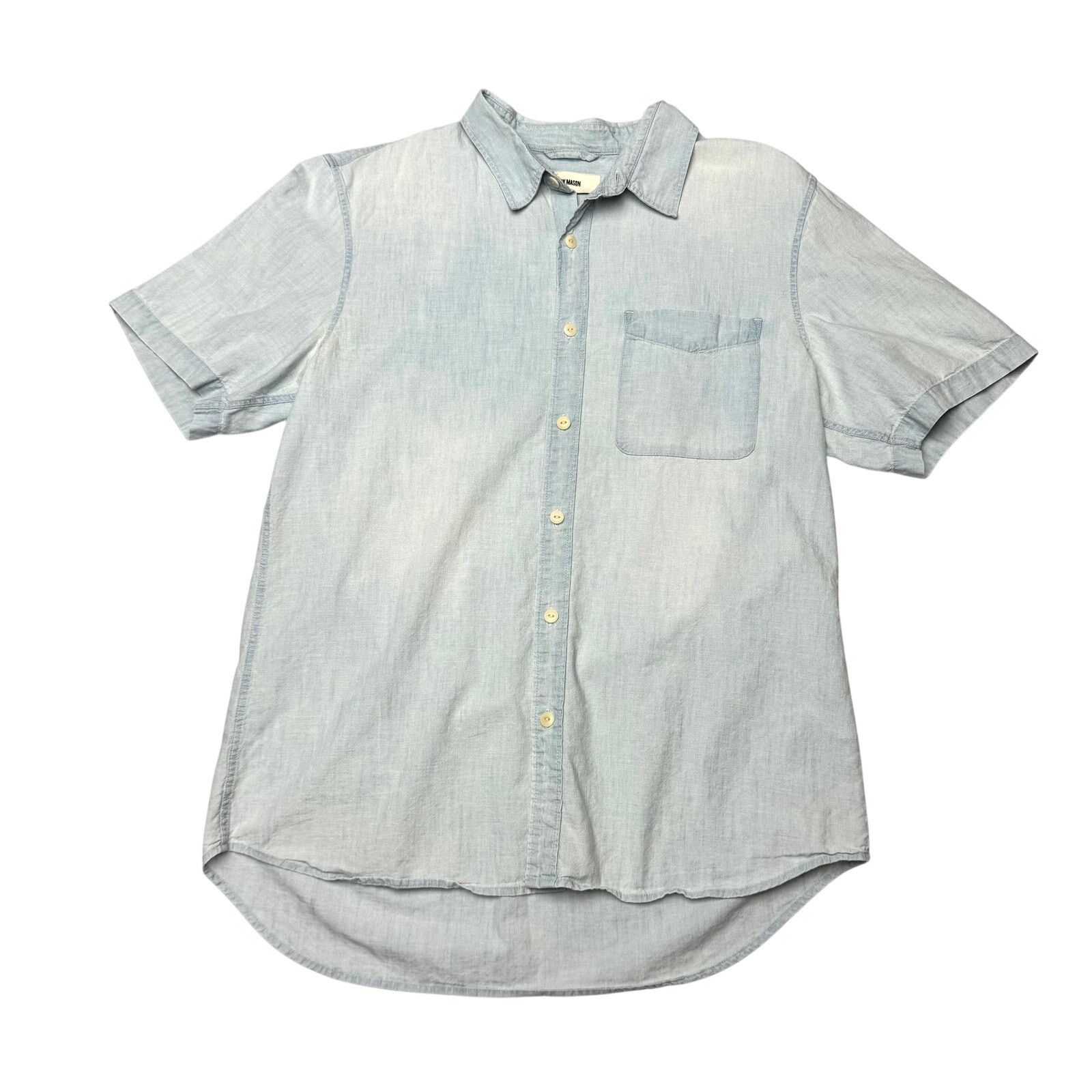 Buck Mason Chambray Denim Short Sleeve Button Shirt Large in Blue, Men's