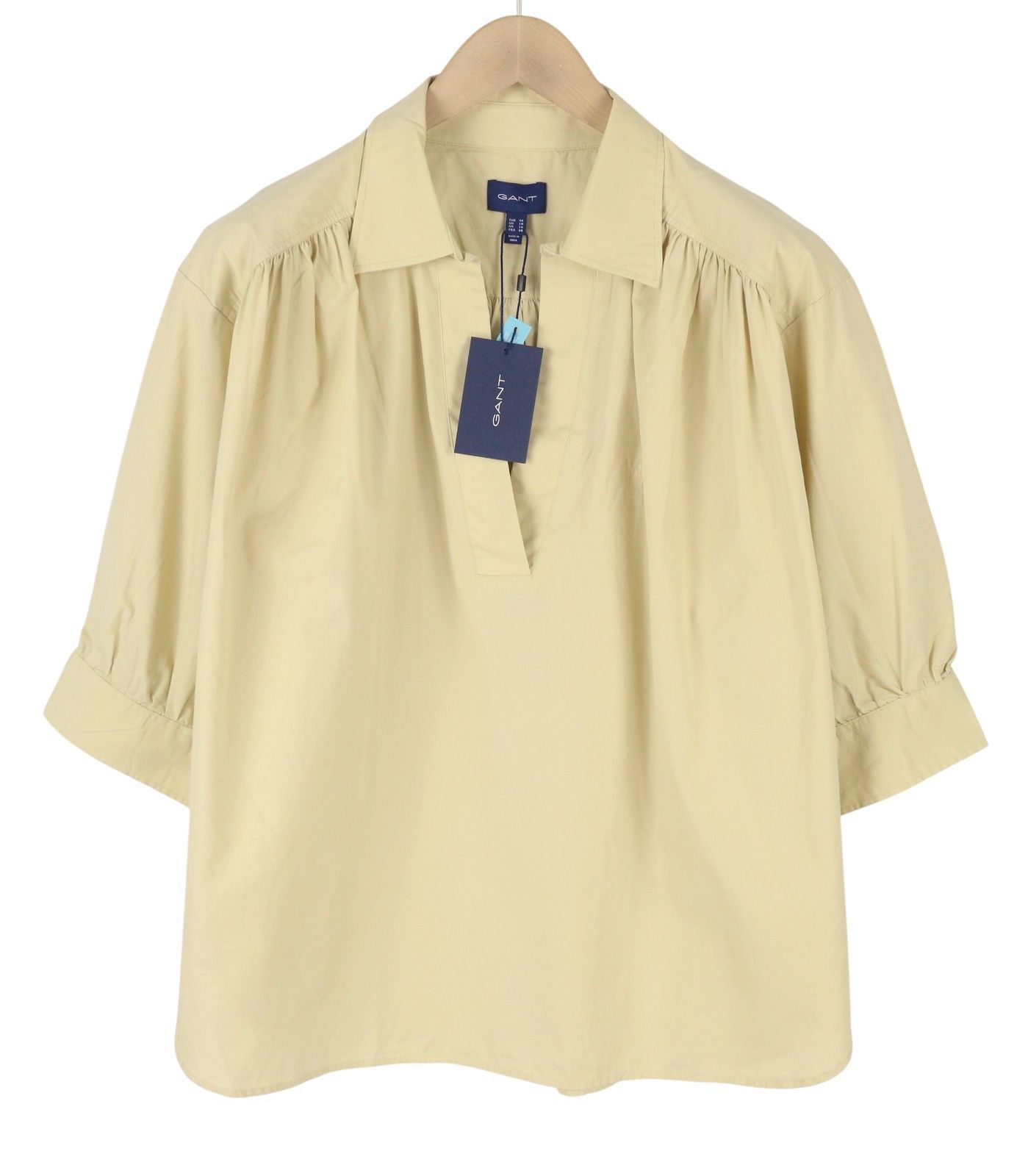 Gant LUX POPLIN POPOVER EU46 Desert Beige V-Neck Blouse 87535 Size 3XL / US 20-22 - 1 Thumbnail