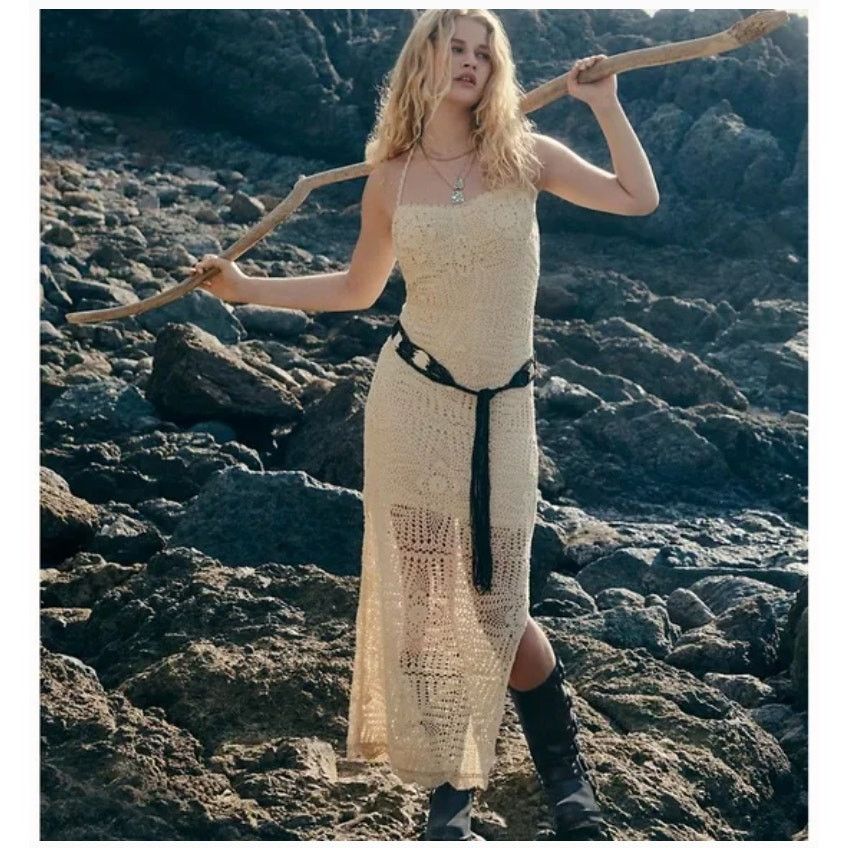 Free People Dahlia Midi Dress Crochet Ivory - magambanetwork.com
