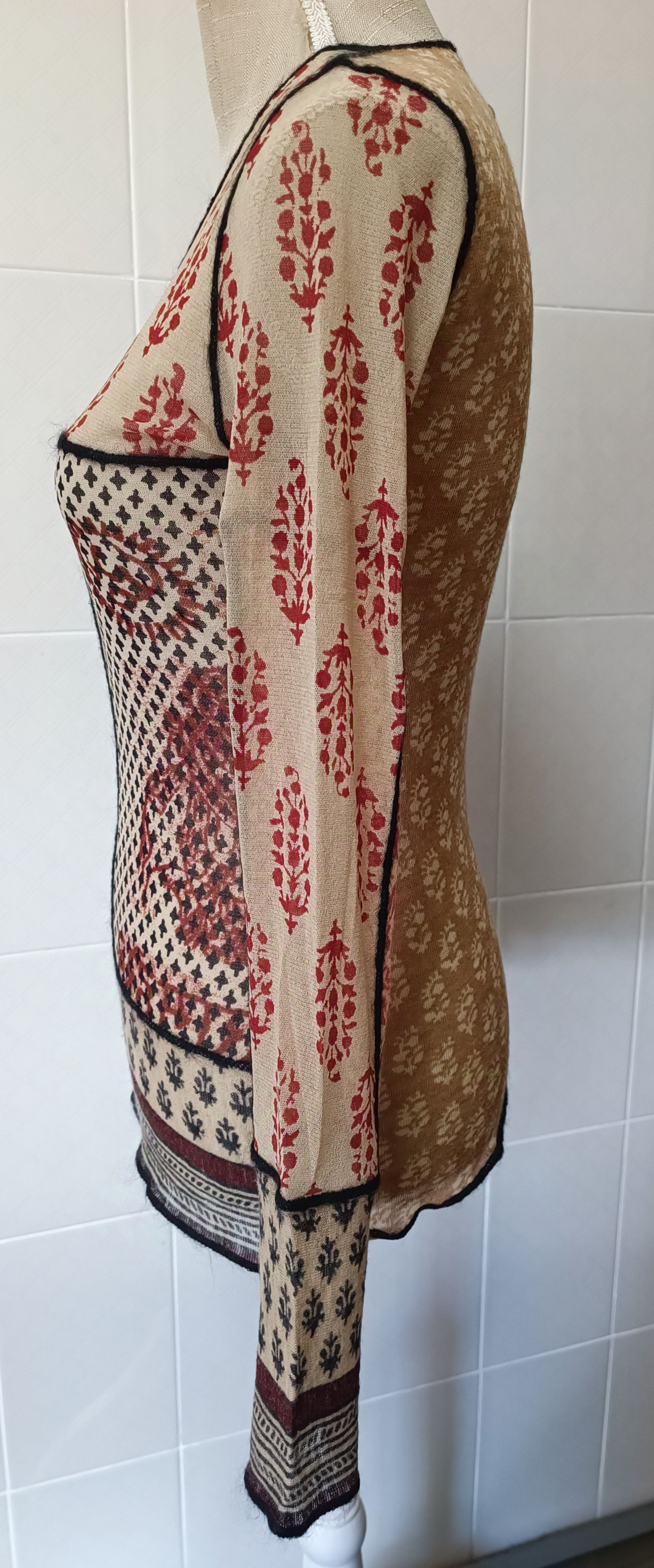 Jean Paul Gaultier FW2000/01- Bi-material top - tribal and floral - Patchwork Size S / US 4 / IT 40 - 4 Thumbnail