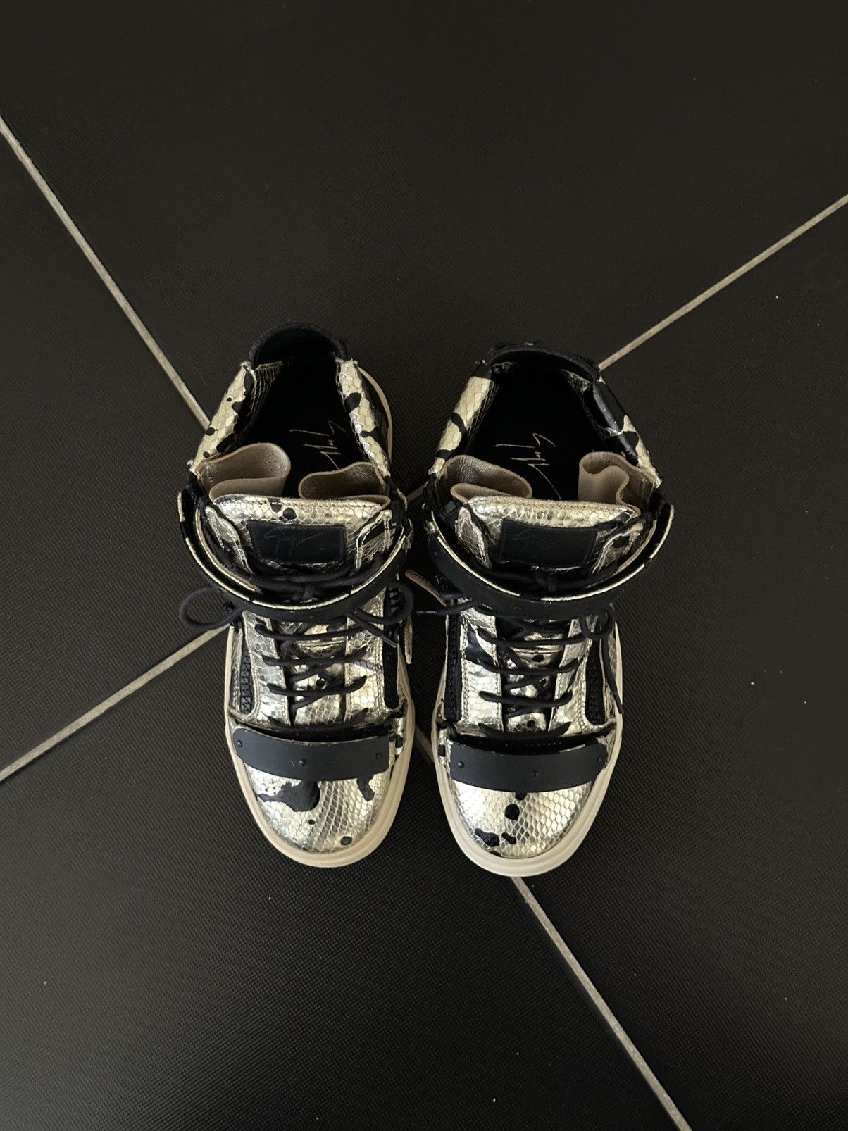 Giuseppe Zanotti Python leather black gold high top sneakers Size US 8 / EU 41 - 7 Thumbnail