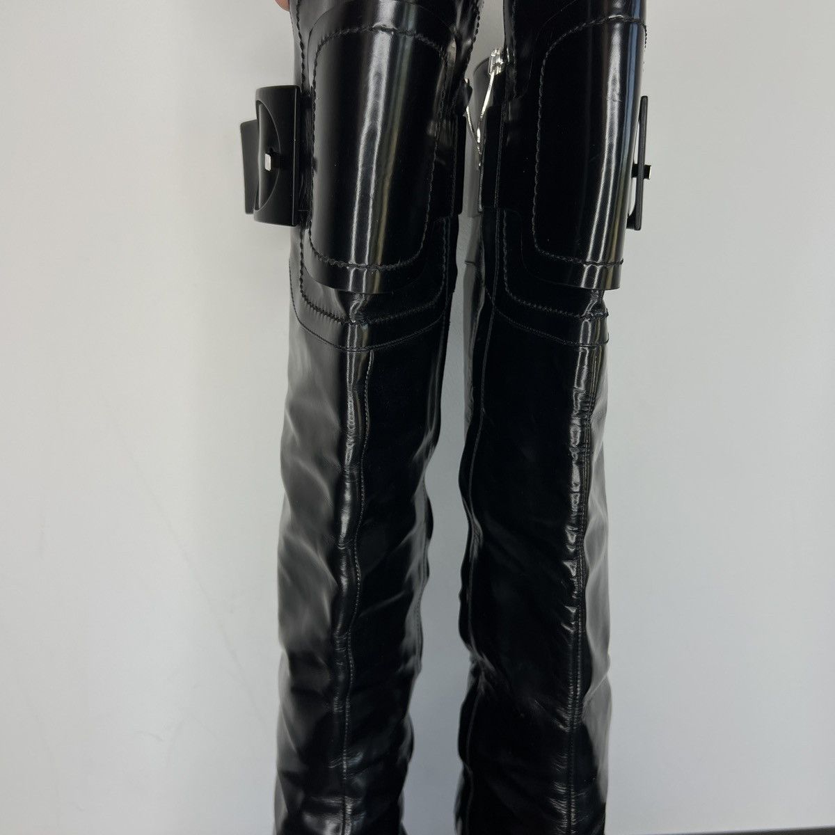 Vintage Gianmarco Lorenzi boots High Black Leather Y2K Coquette Size US 7 / IT 37 - 7 Thumbnail