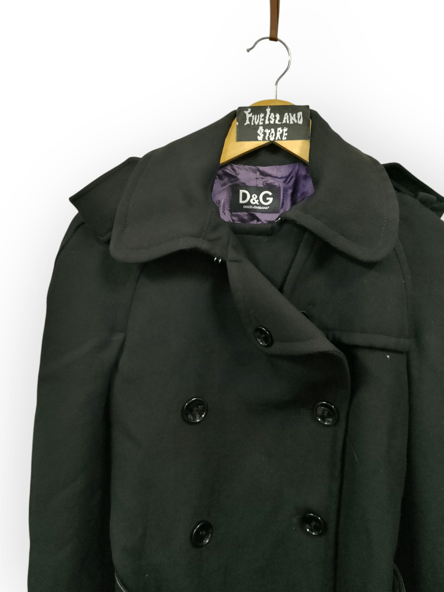 Dolce & Gabbana Vintage D&G Black Wool Trench Coat Purple Monogram Lining Size S / US 4 / IT 40 - 3 Thumbnail