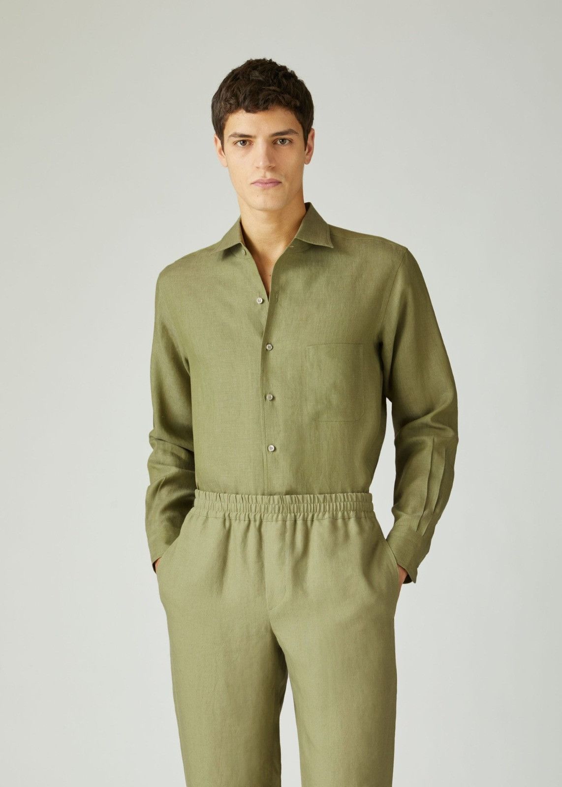 Loro Piana o1srvl11e0924 Andre Shirt in Olive Green Size US XL / EU 56 / 4 - 2 Thumbnail