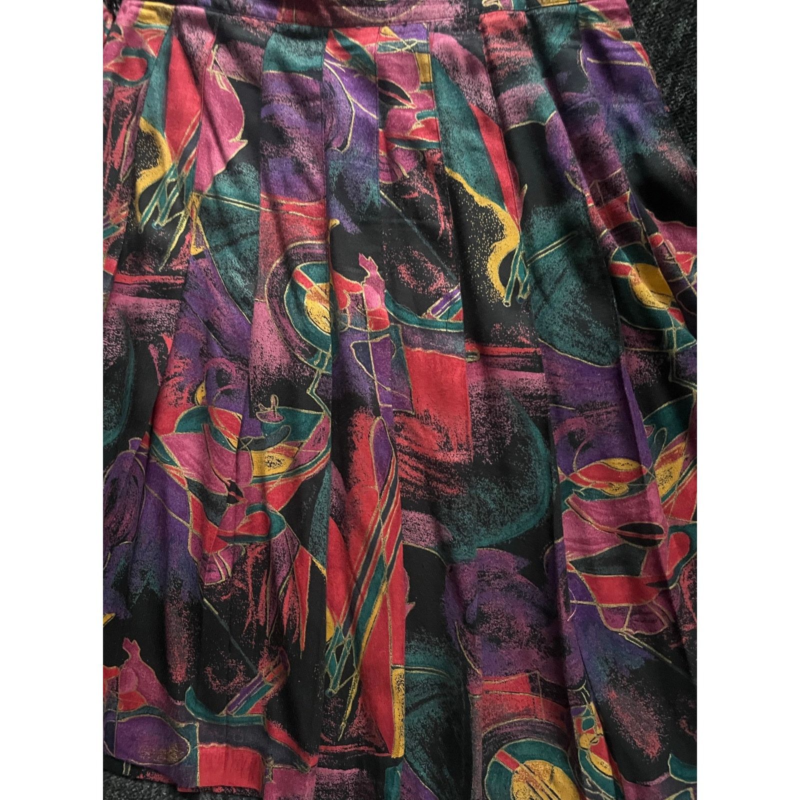 Vintage Vtg 90s Michael Taylor Purple Black Gold Midi Skirt Small Size 30" / US 8 / IT 44 - 2 Thumbnail