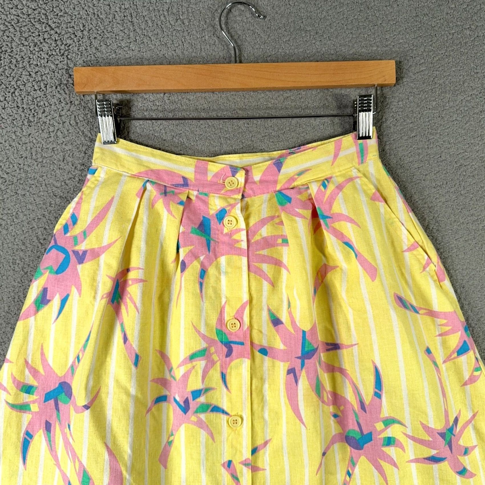Wrangler VINTAGE Wrangler Palm Tree Skirt High Midi 9/25 80s 90s Denim Cotton Floral Yellow Womens Skirt Size 30" / US 8 / IT 44 - 6 Thumbnail