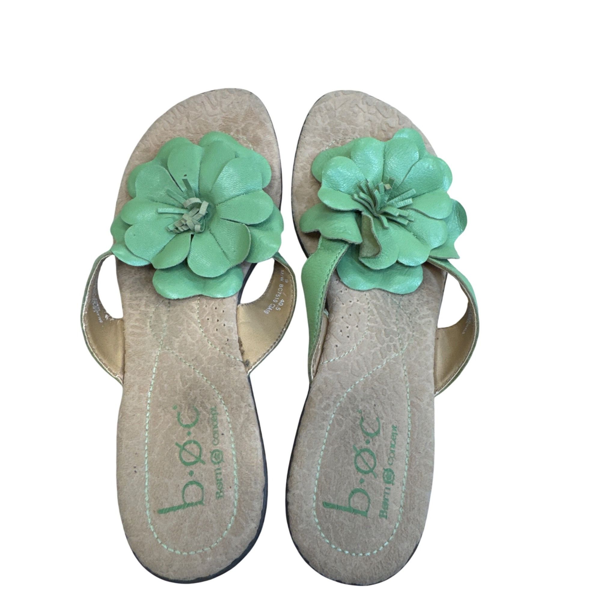 Boc B.O.C Womens Green Beige Leather Floral Slip-On Sandals Size Size US 9 / IT 39 - 9 Thumbnail