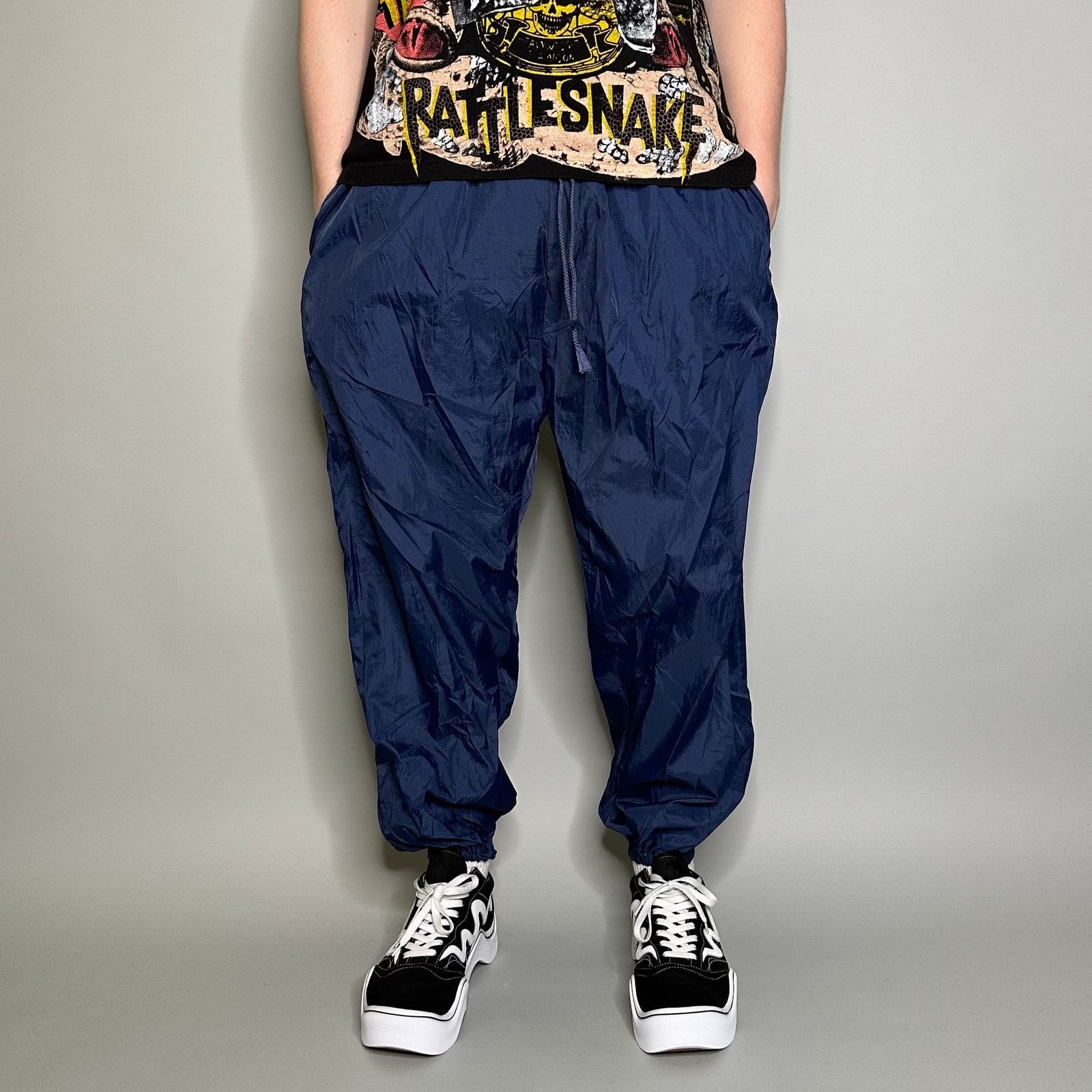 Spalding Vintage 90s Track Pants Mens L Navy Blue Nylon Joggers Cuffs Size US 34 / EU 50 - 2 Thumbnail