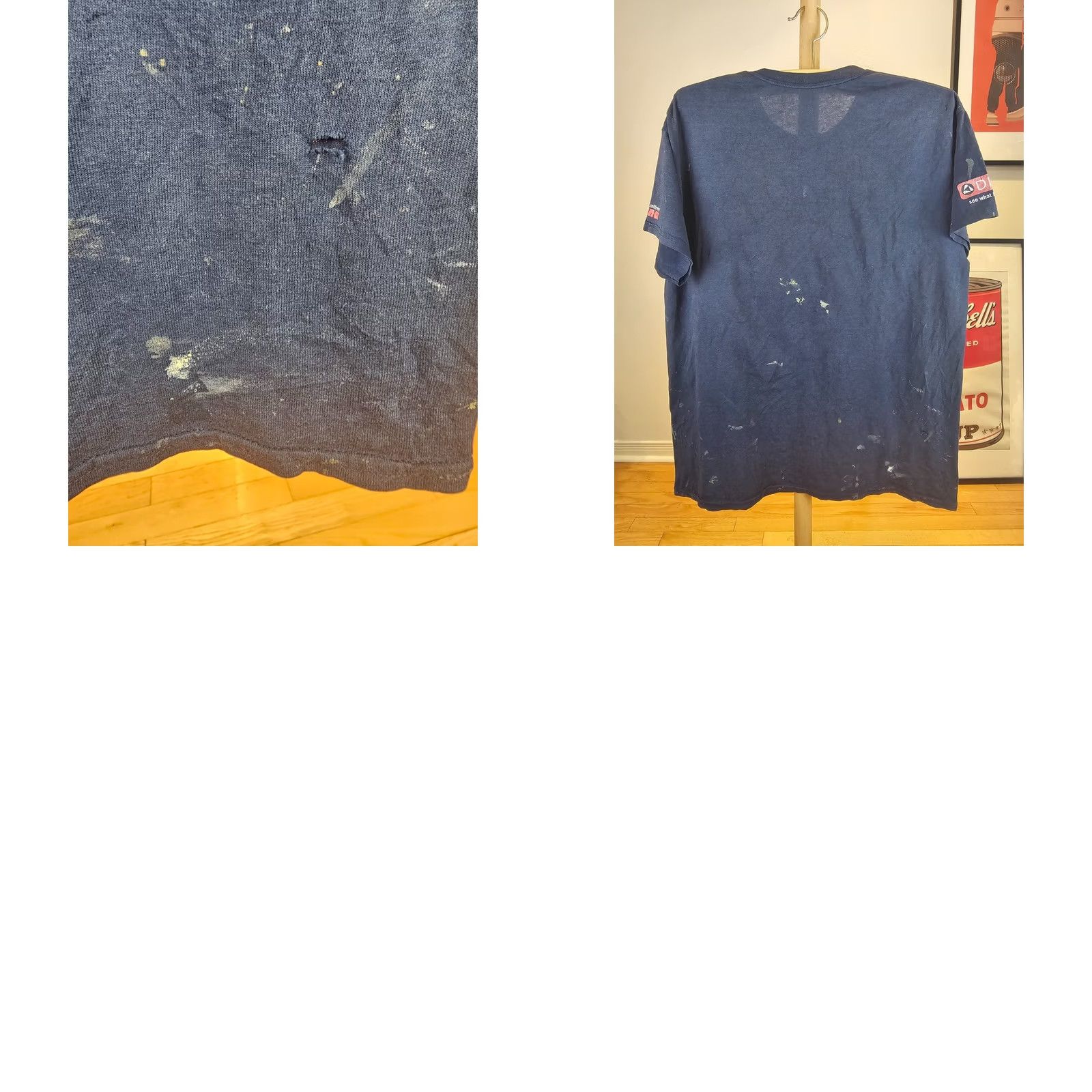 Vintage VINTAGE Y2K TRASHED DISTRESSED WORN PAINT NAVY THIN T-SHIRT SZ LARGE Shirt Mens L Blue Navy 22 INCH 28 INCH Size US L / EU 52-54 / 3 - 8 Thumbnail