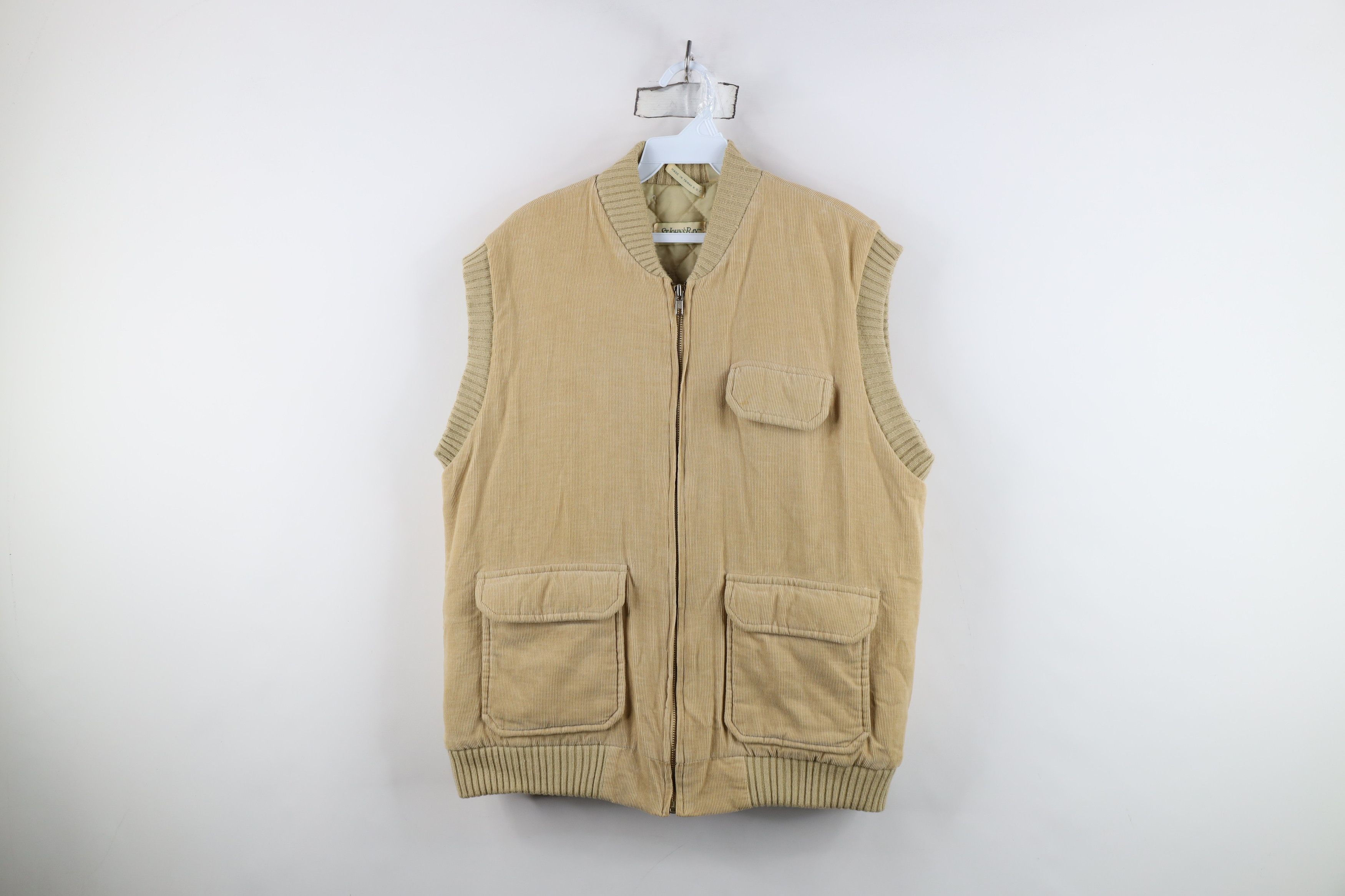 Vintage Vintage 70s Streetwear Corduroy Zip Vest Jacket Beige Size US L / EU 52-54 / 3 - 1 Thumbnail