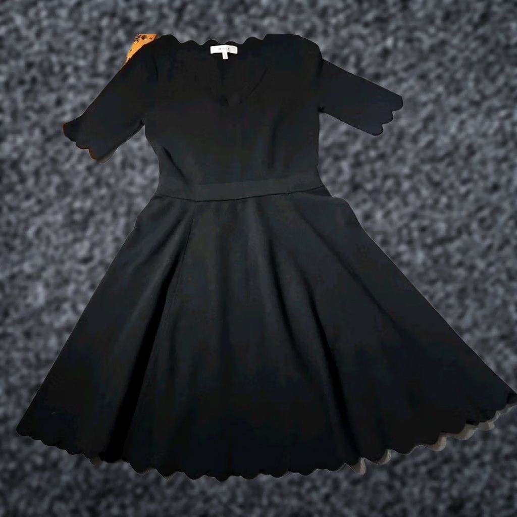 MILLY MILLY Dress Womens S Black Scallop Details Fit Flare Knee Length Stretch Grunge Size S / US 4 / IT 40 - 1 Thumbnail
