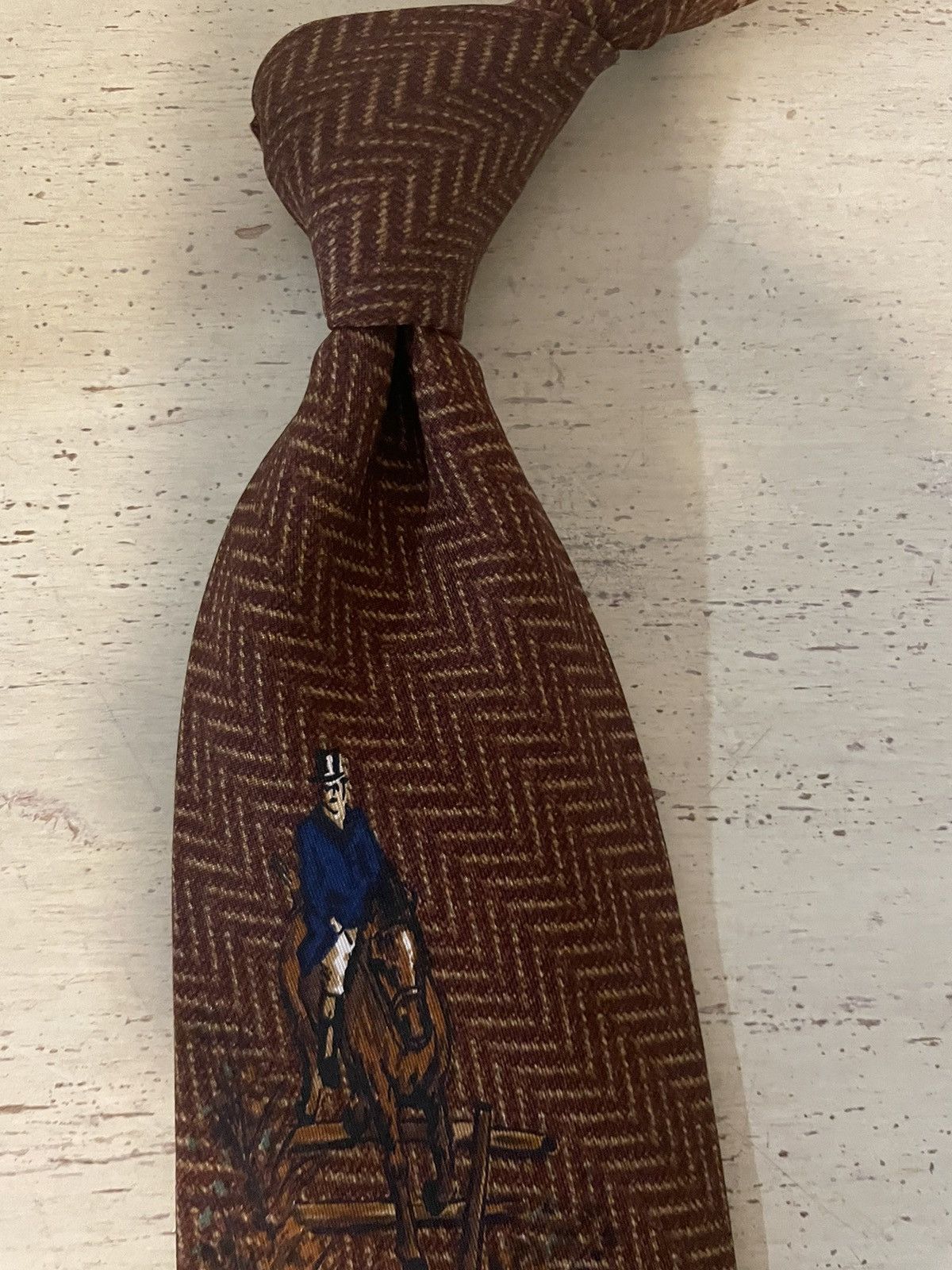 Polo Ralph Lauren × Vintage Rare Herringbone-Jumper Print Silk Tie Size ONE SIZE - 4 Thumbnail