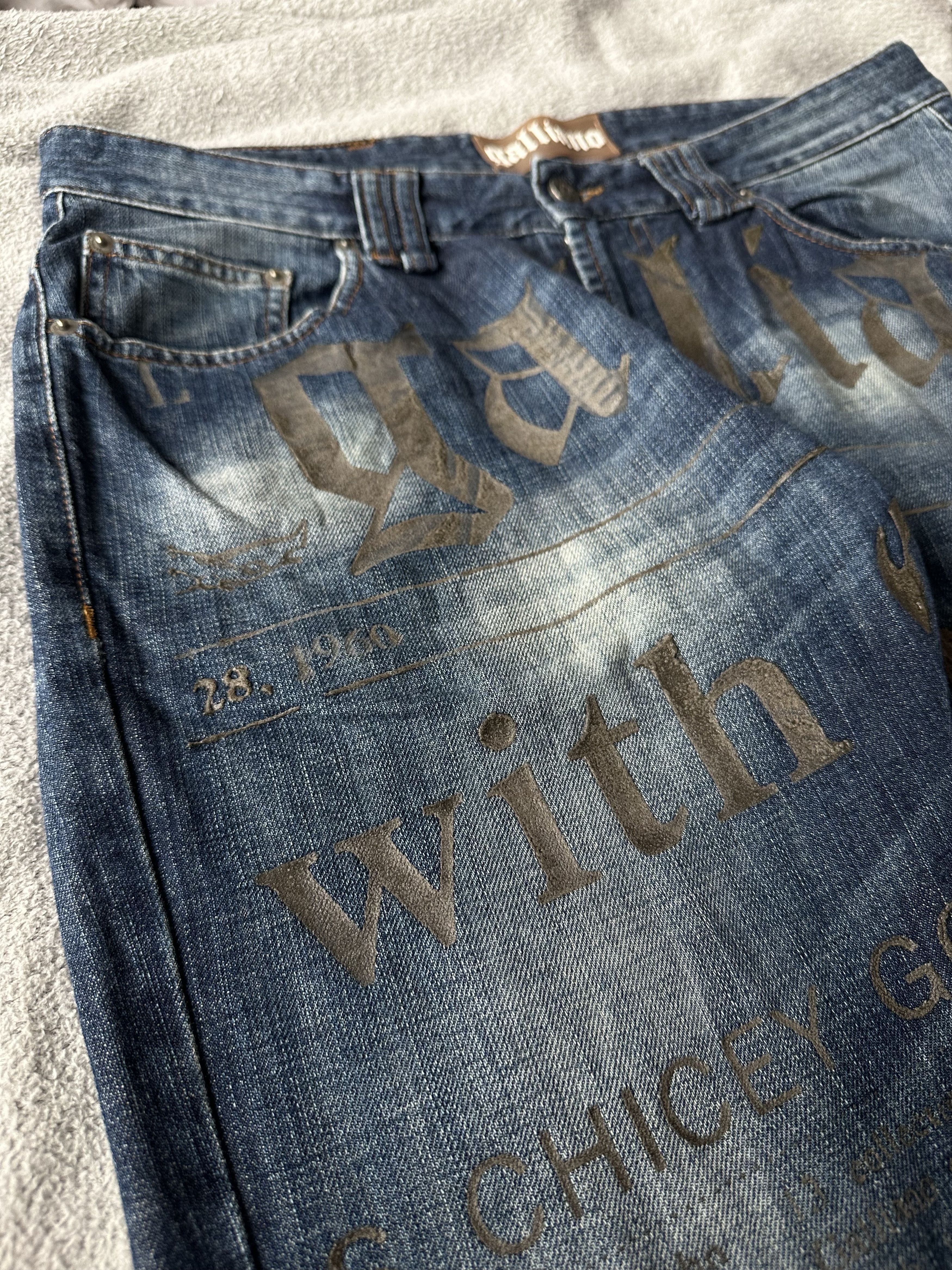 John Galliano SS11 Galliano Newspaper Print Dark Navy Skinny Fit Denim Size US 35 - 3 Thumbnail