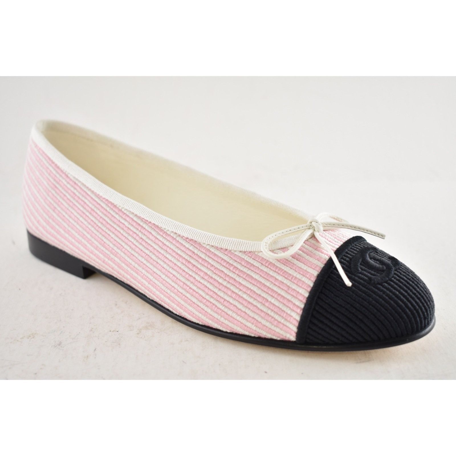 Chanel Chanel 24S Pink White Black Pinstripe Stripe CC Logo Ballet Size US 7 / IT 37 - 7 Thumbnail