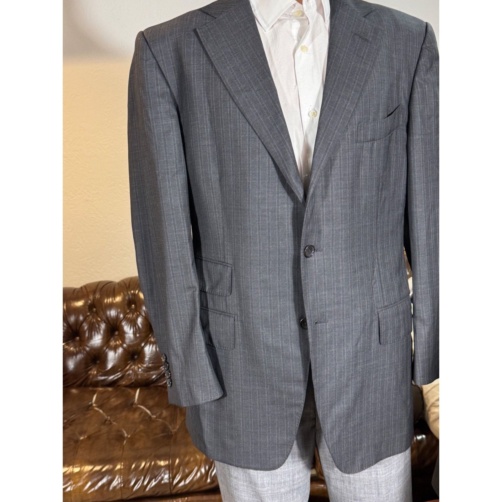 Tom Ford Tom Ford Charcoal Striped Gray Wool Blazer Notch Lapel 52 42 Size 42R - 1 Thumbnail