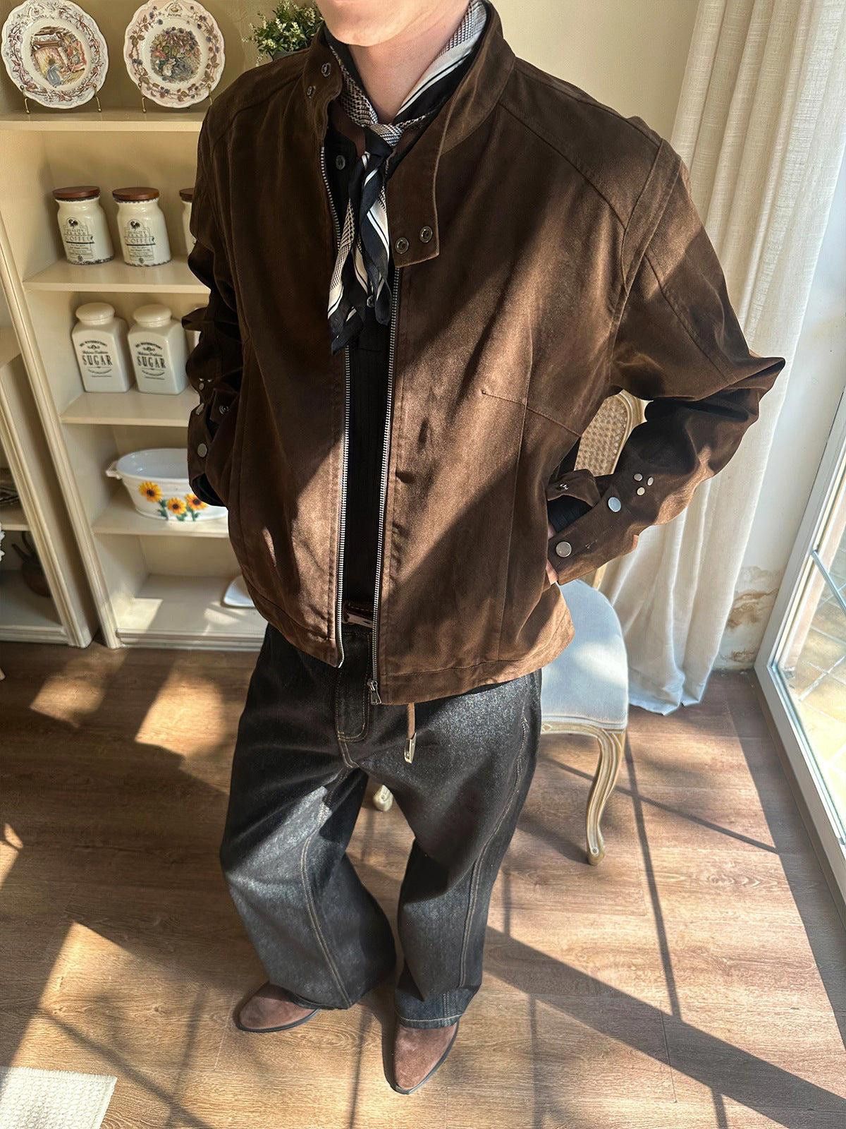 Other Brown Suede Bomber Jacket, Casual Men's Outerwear Size US M / EU 48-50 / 2 - 2 Thumbnail