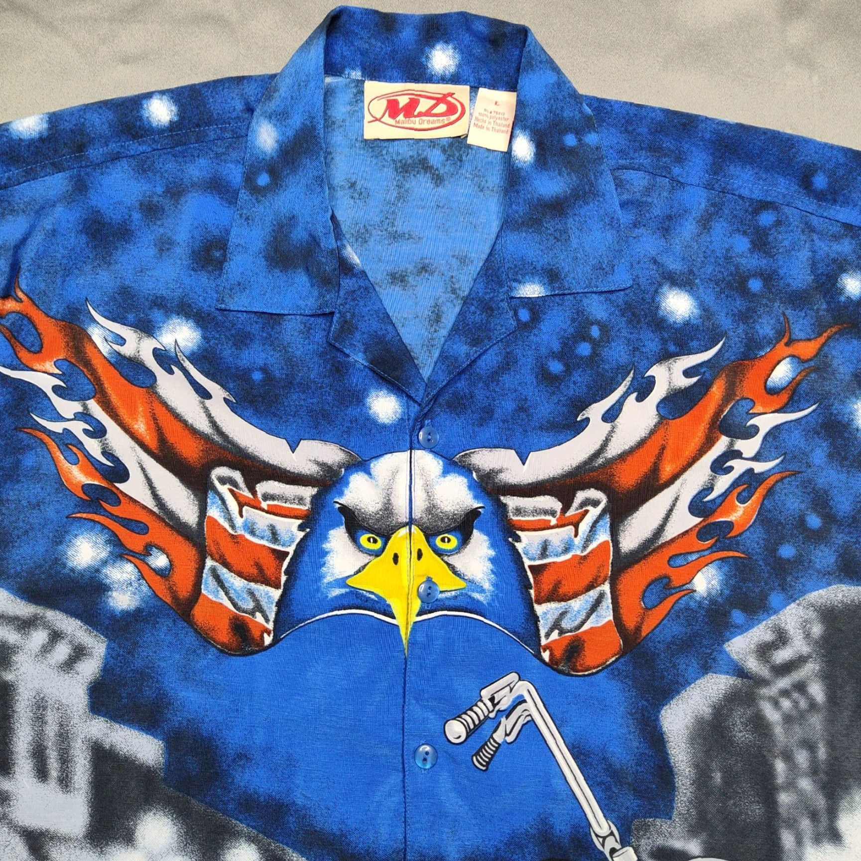Vintage VTG Malibu Dreams Men Large Bald Eagle & Motorcycle Chopper All Over Print Button-Down Shirt Size US L / EU 52-54 / 3 - 3 Thumbnail